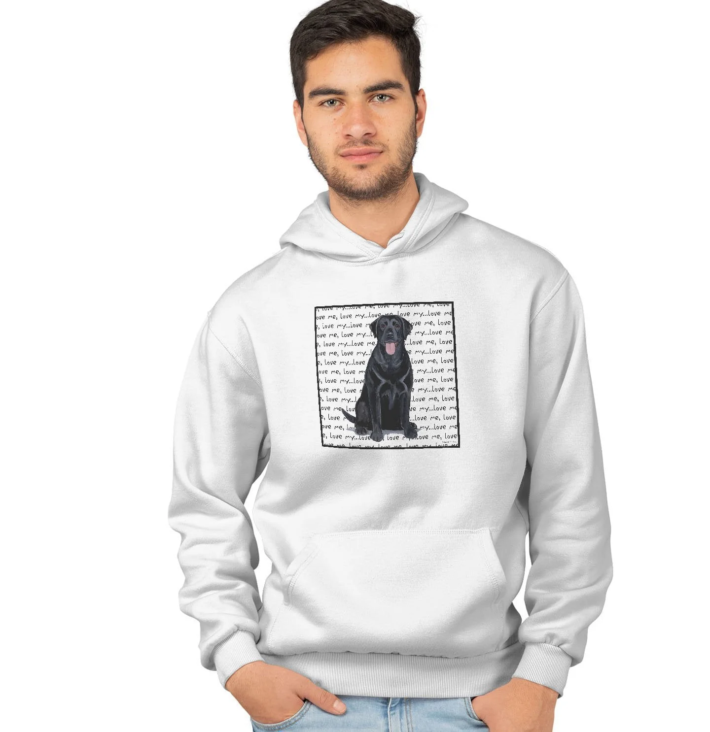 Black Labrador Retriever Love Text - Adult Unisex Hoodie Sweatshirt - Image 3