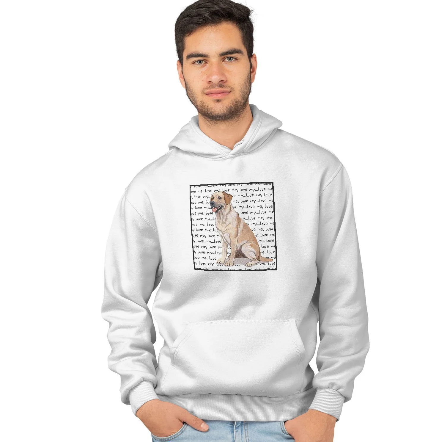 Yellow Labrador Retriever Love Text - Adult Unisex Hoodie Sweatshirt - Image 3