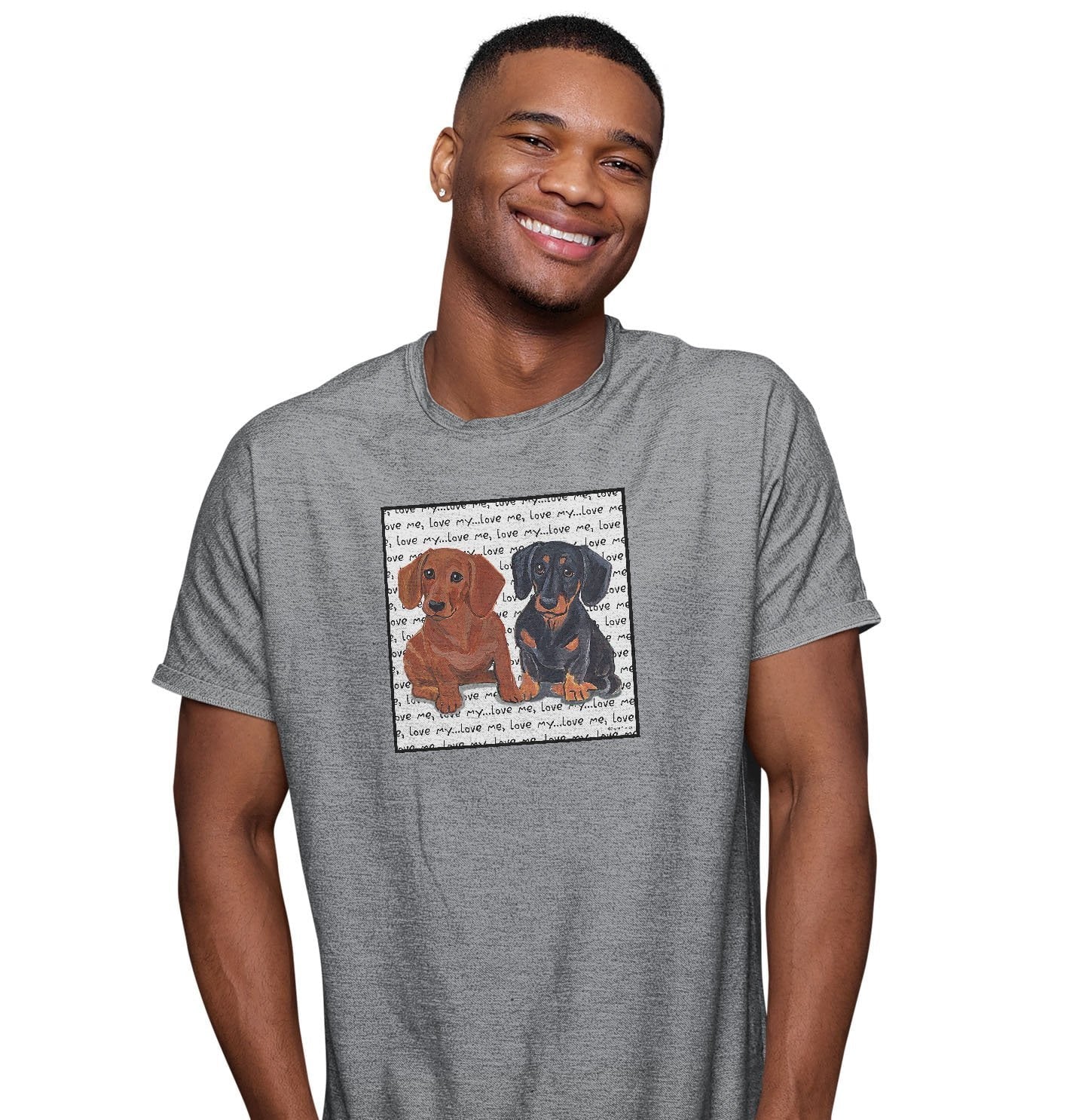 Dachshund Love Text - Adult Unisex T-Shirt - Image 3