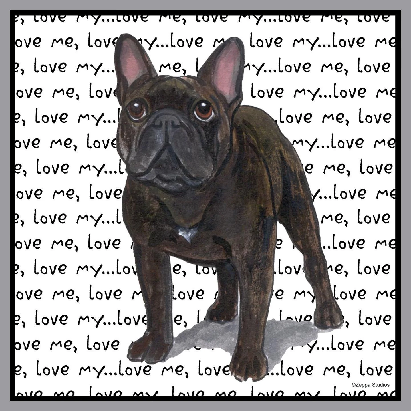 French Bulldog Love Text - Adult Unisex T-Shirt - Image 2