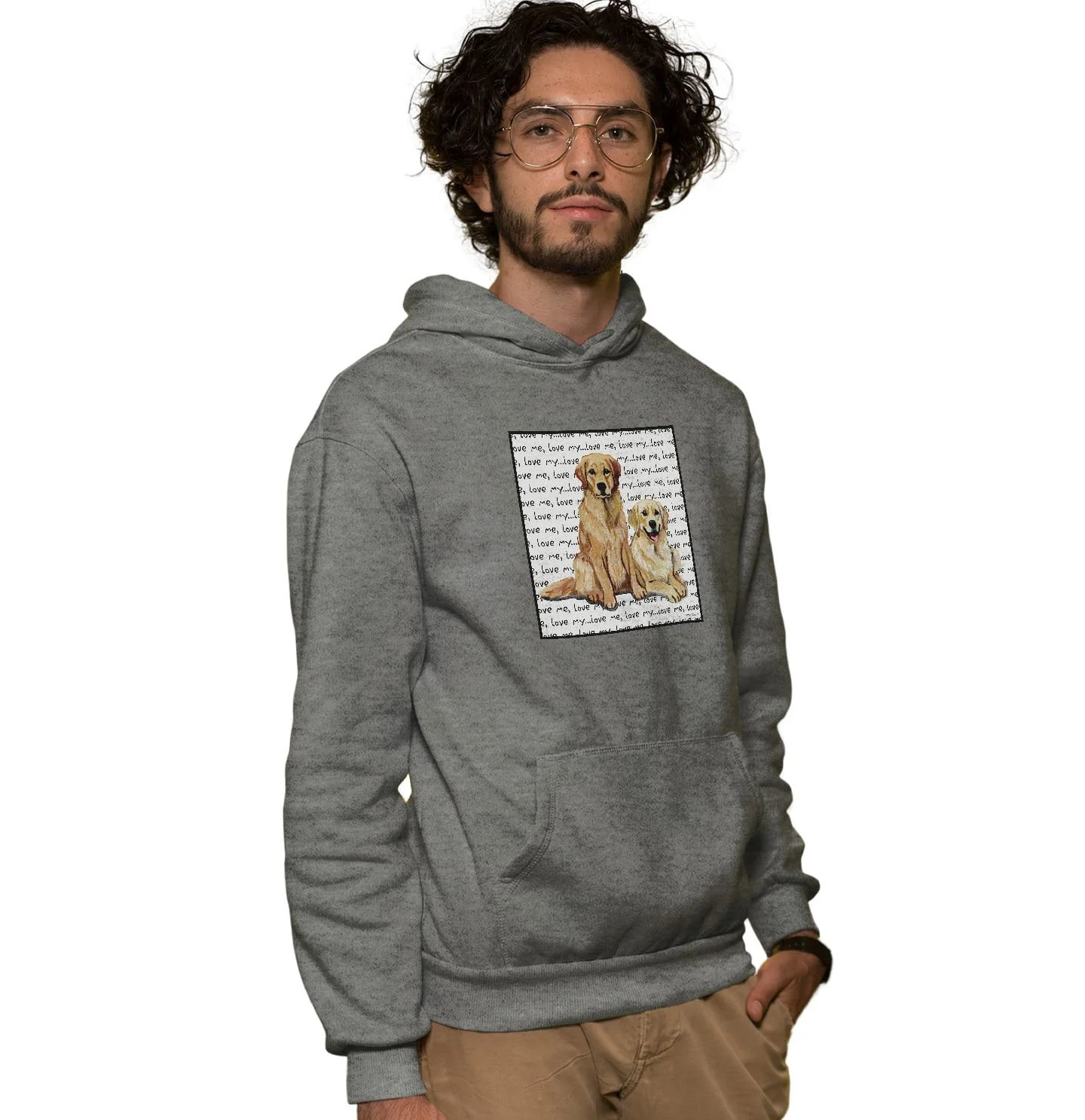 Golden Retriever Love Text - Adult Unisex Hoodie Sweatshirt - Image 3