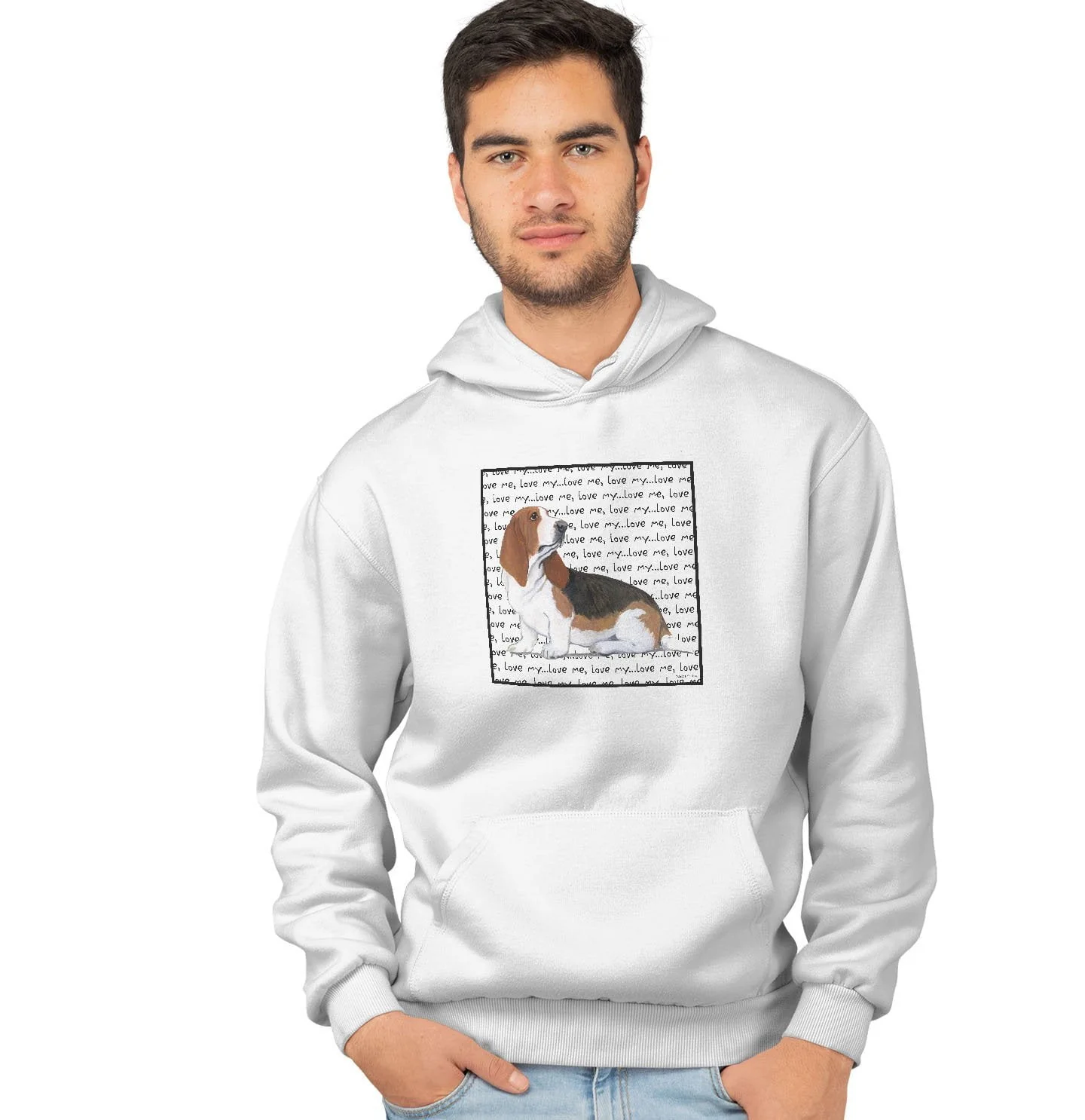 Basset Hound Love Text - Adult Unisex Hoodie Sweatshirt - Image 4