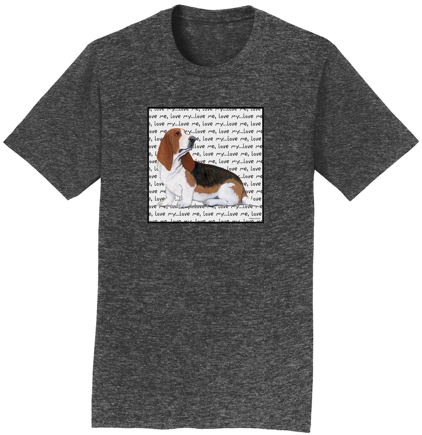 Basset Hound Love Text - Adult Unisex T-Shirt - Image 3