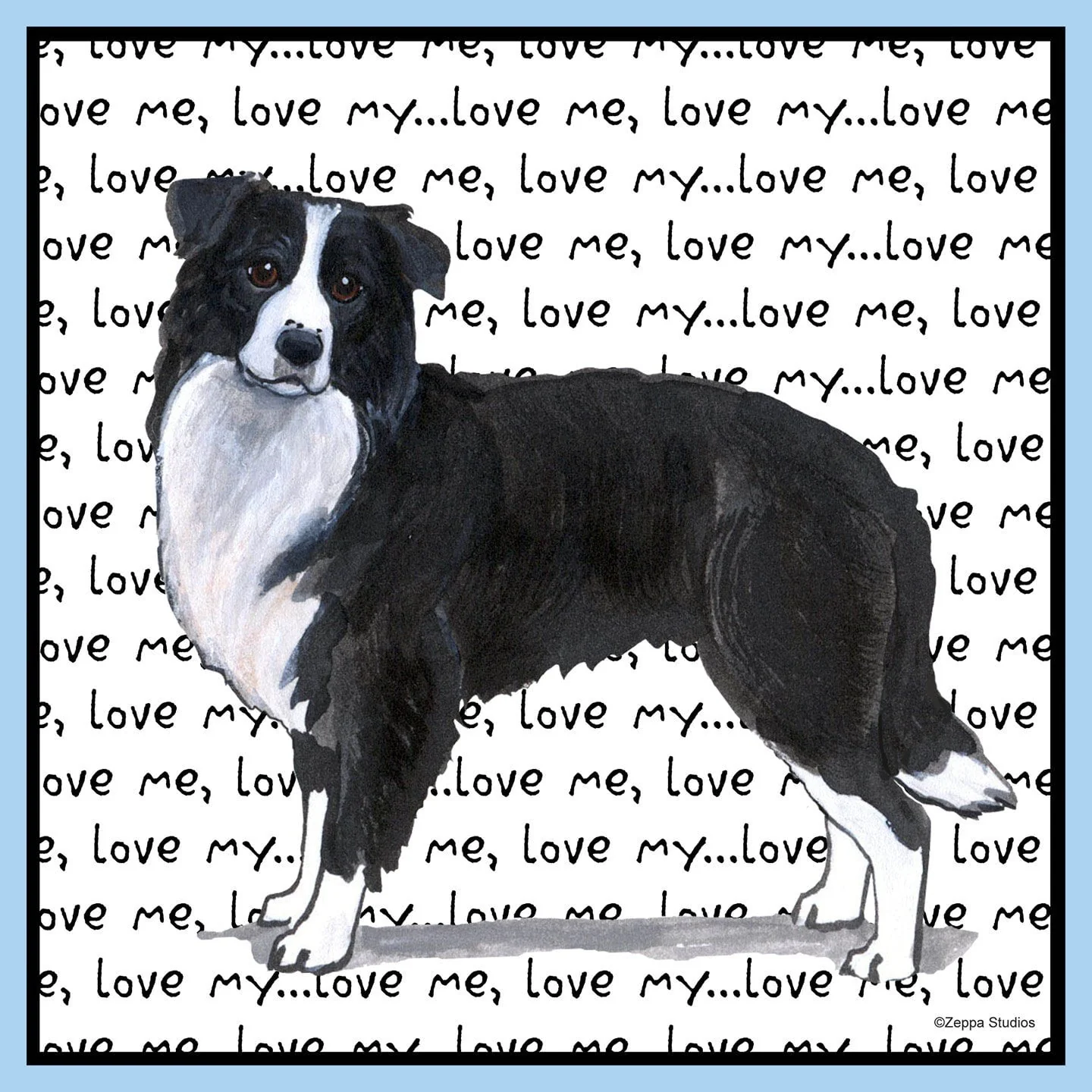 Border Collie Love Text - Adult Unisex T-Shirt - Image 2