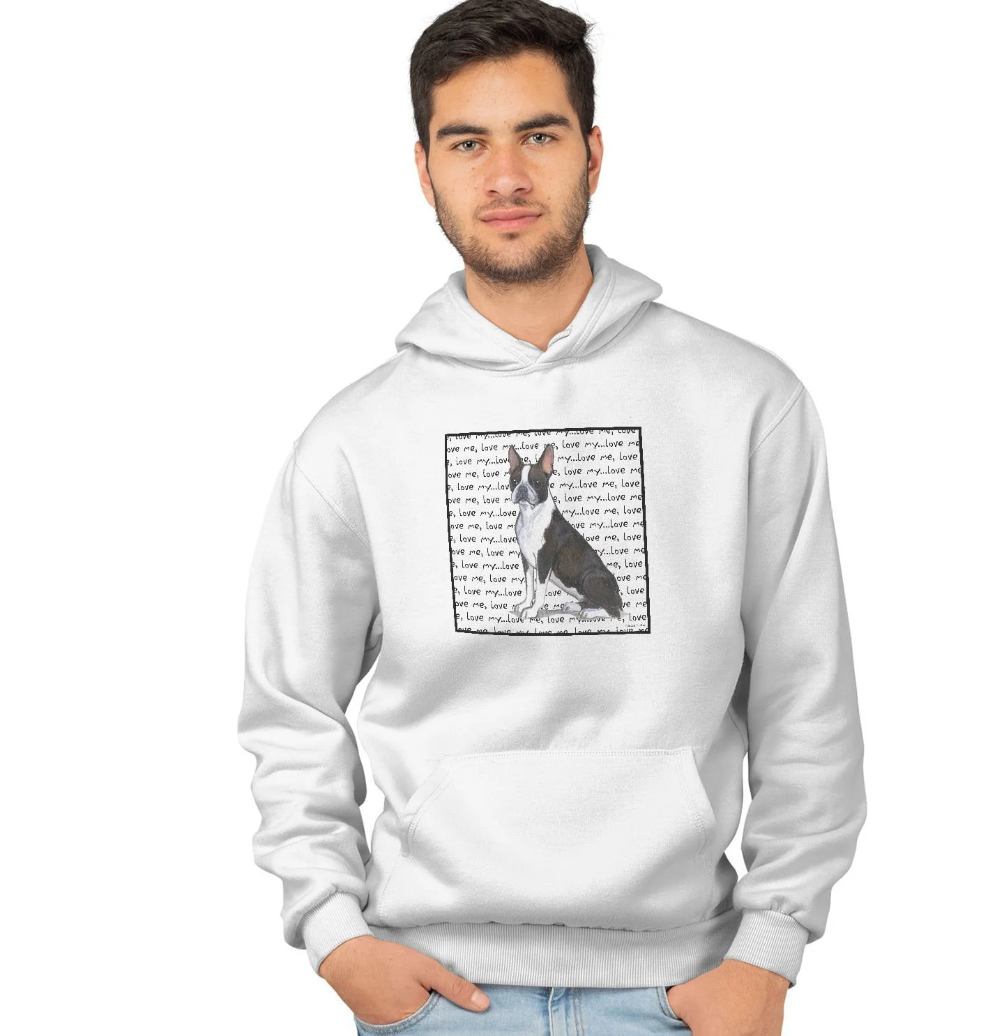 Boston Terrier Love Text - Adult Unisex Hoodie Sweatshirt - Image 4