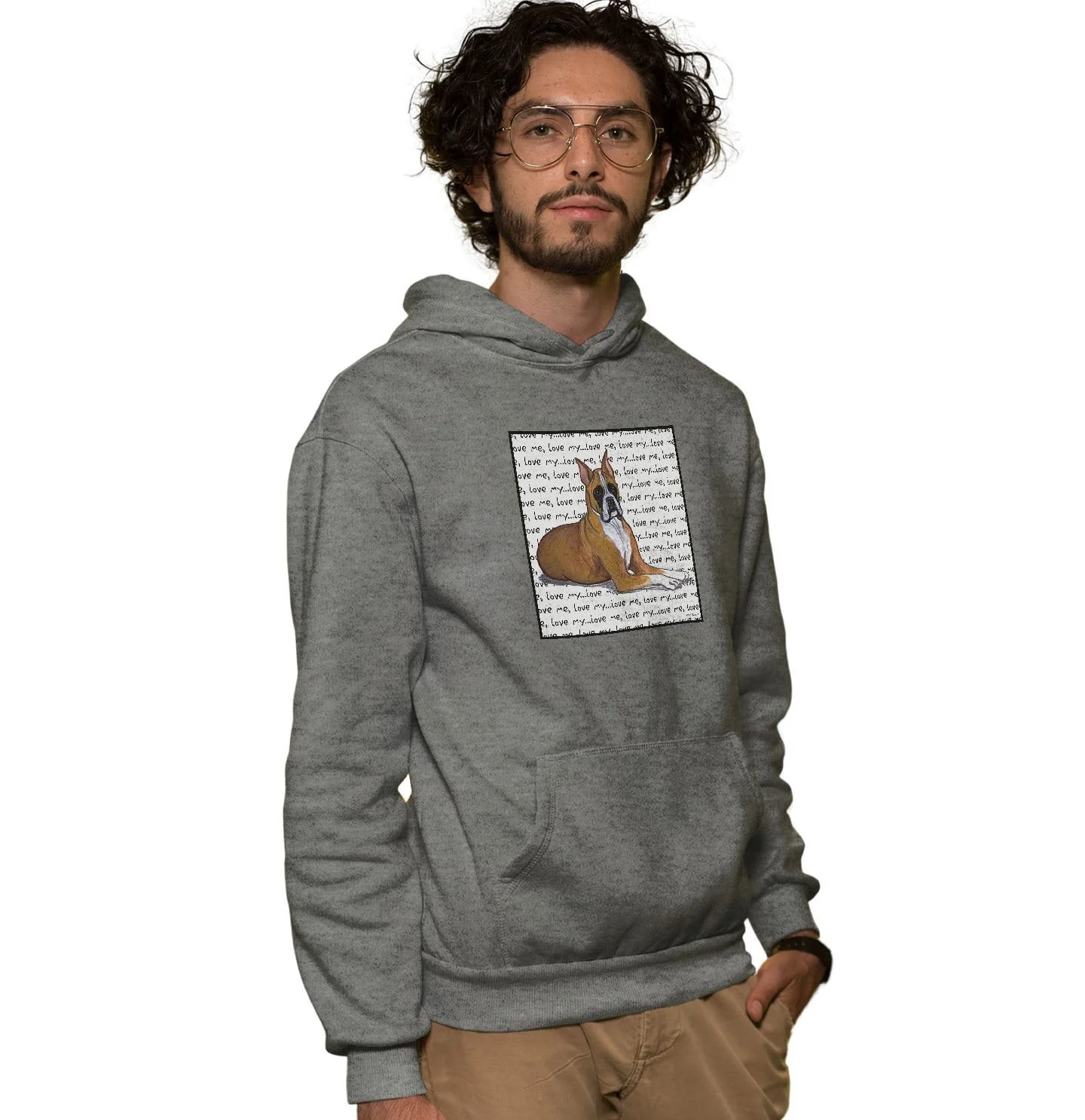 Boxer Love Text - Adult Unisex Hoodie Sweatshirt - Image 3