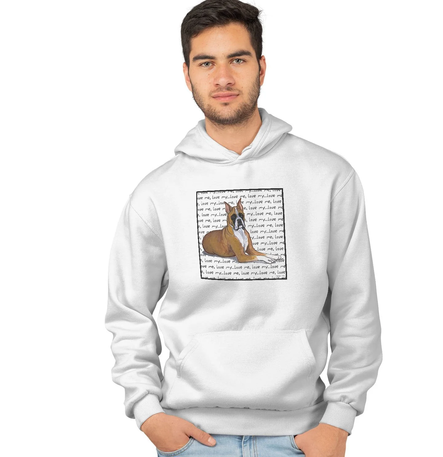 Boxer Love Text - Adult Unisex Hoodie Sweatshirt - Image 4