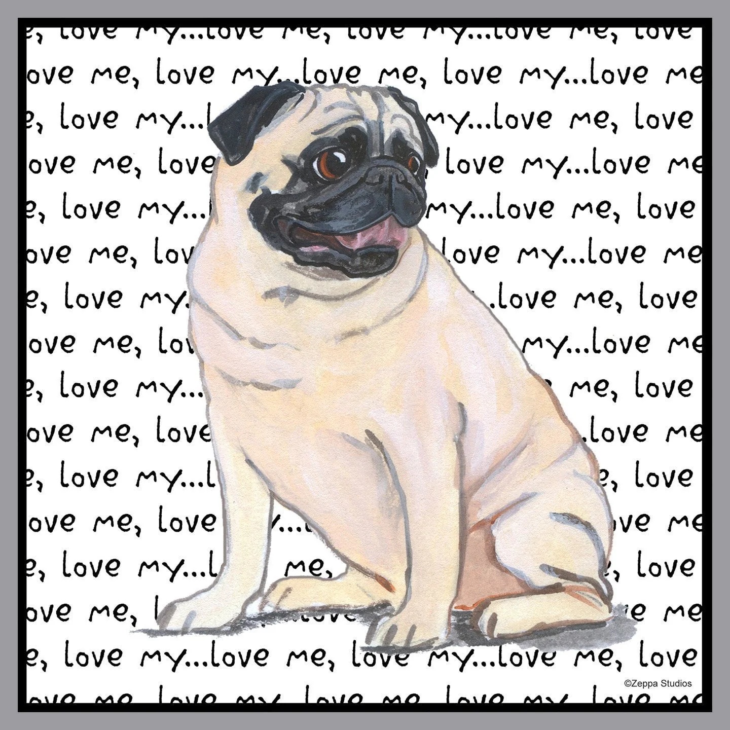 Pug Love Text - Adult Unisex Hoodie Sweatshirt - Image 2