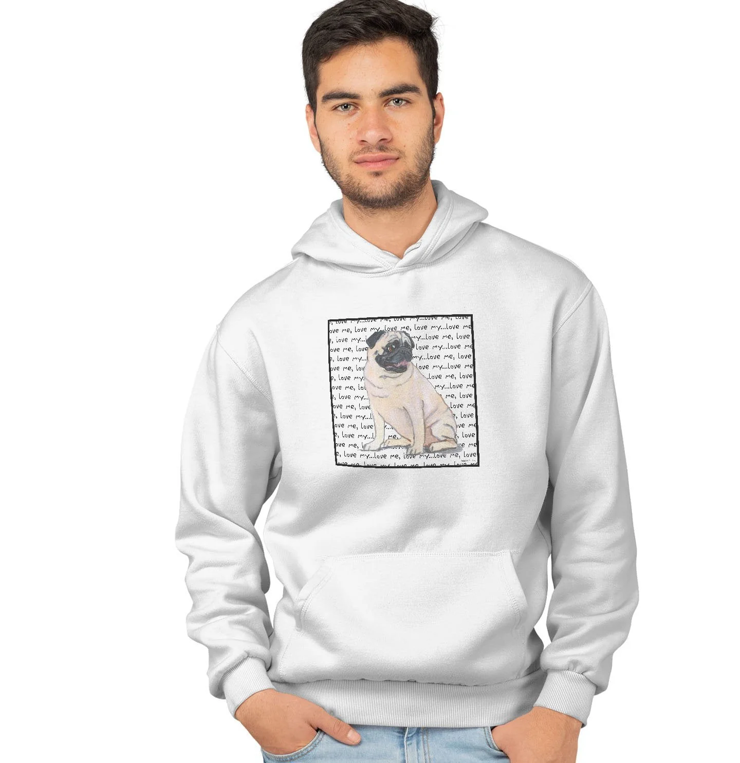 Pug Love Text - Adult Unisex Hoodie Sweatshirt - Image 4