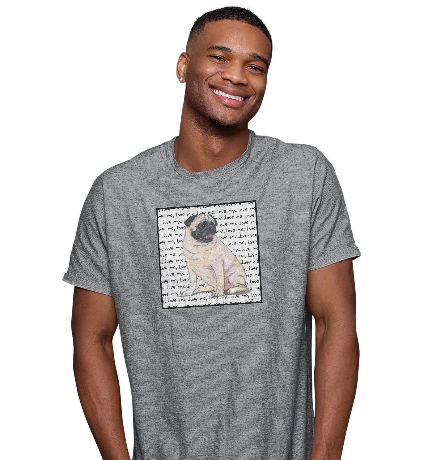 Pug Love Text - Adult Unisex T-Shirt - Image 3