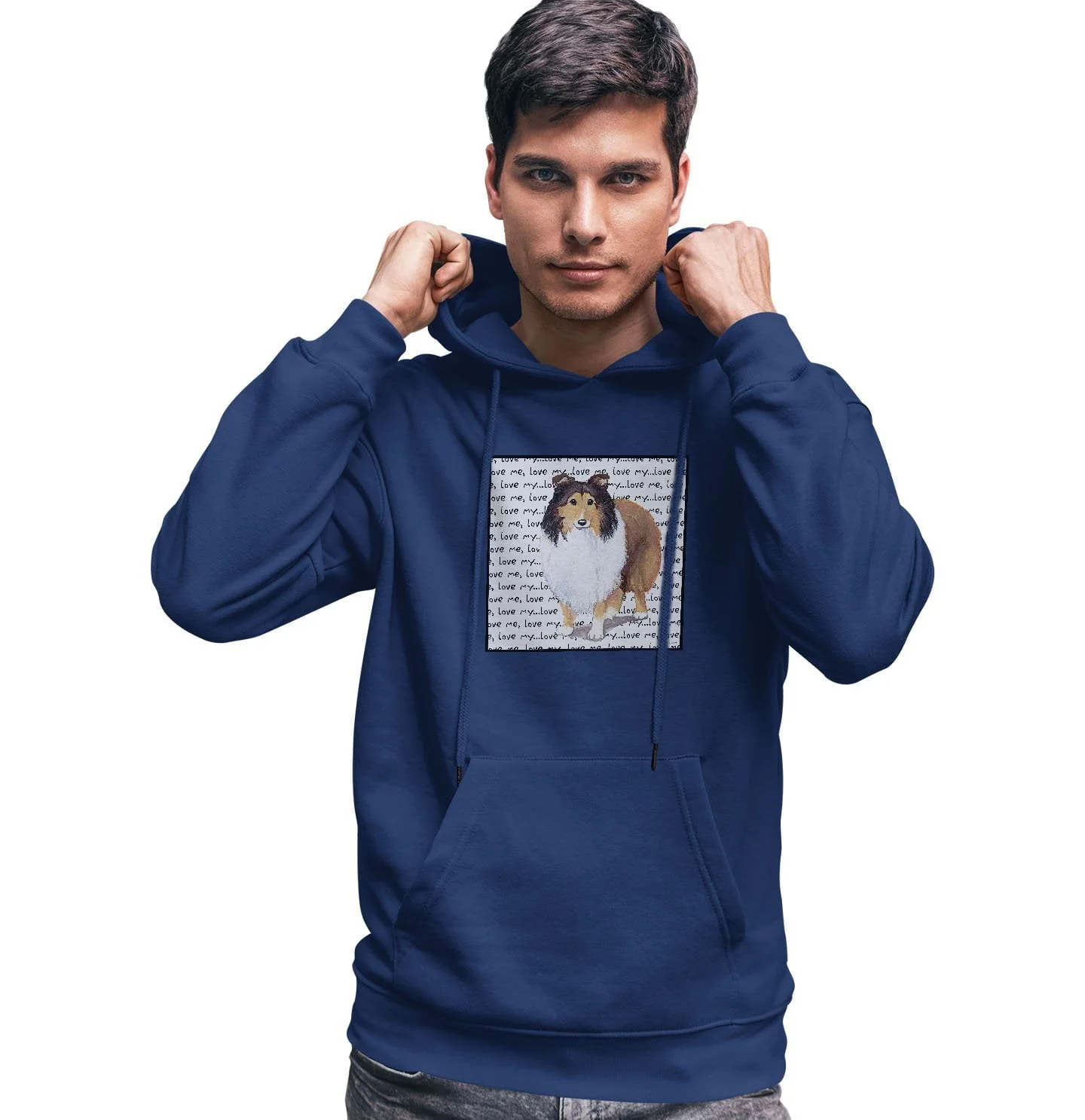 Shetland Sheepdog Love Text - Adult Unisex Hoodie Sweatshirt