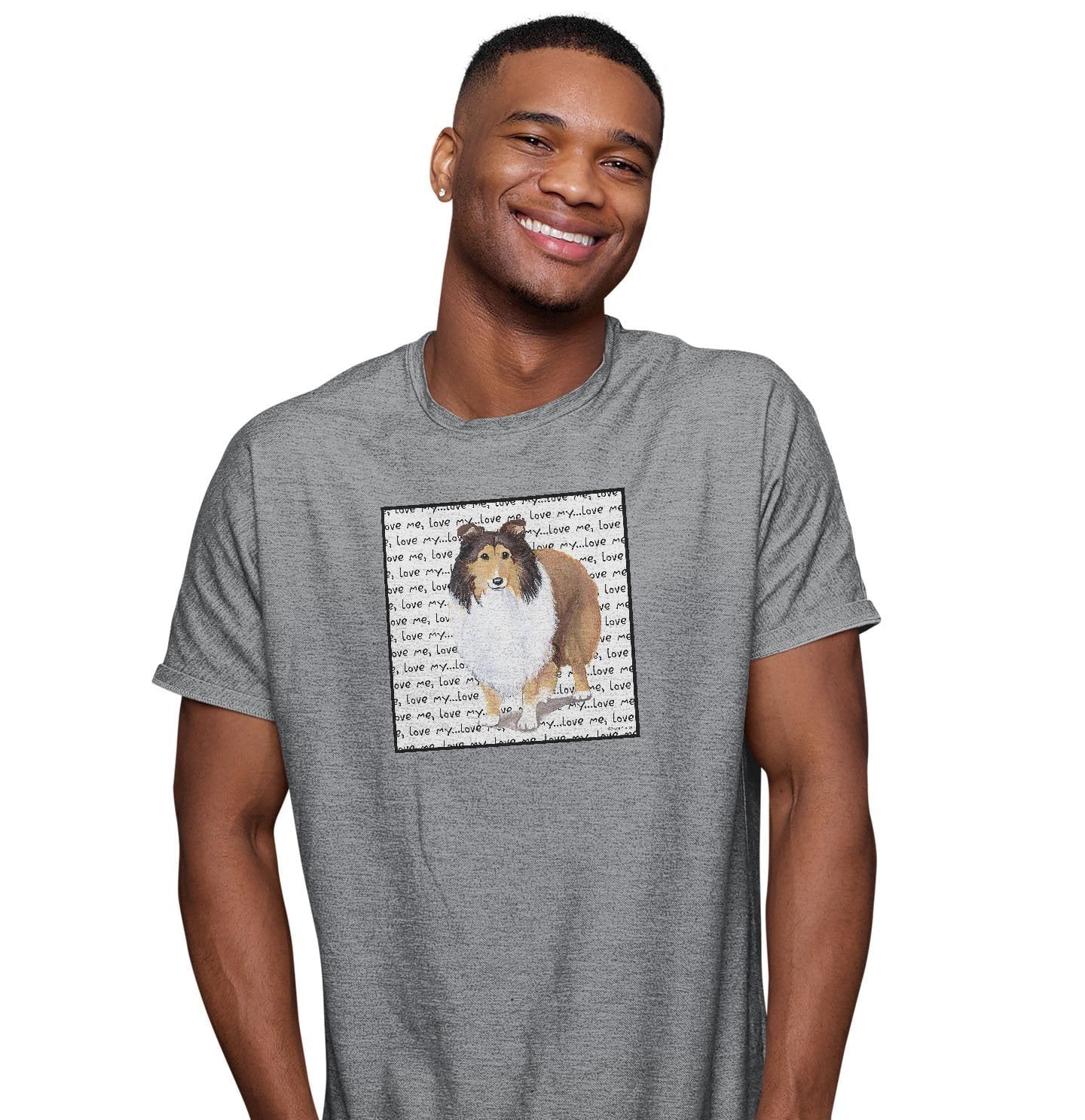 Shetland Sheepdog Love Text - Adult Unisex T-Shirt - Image 3