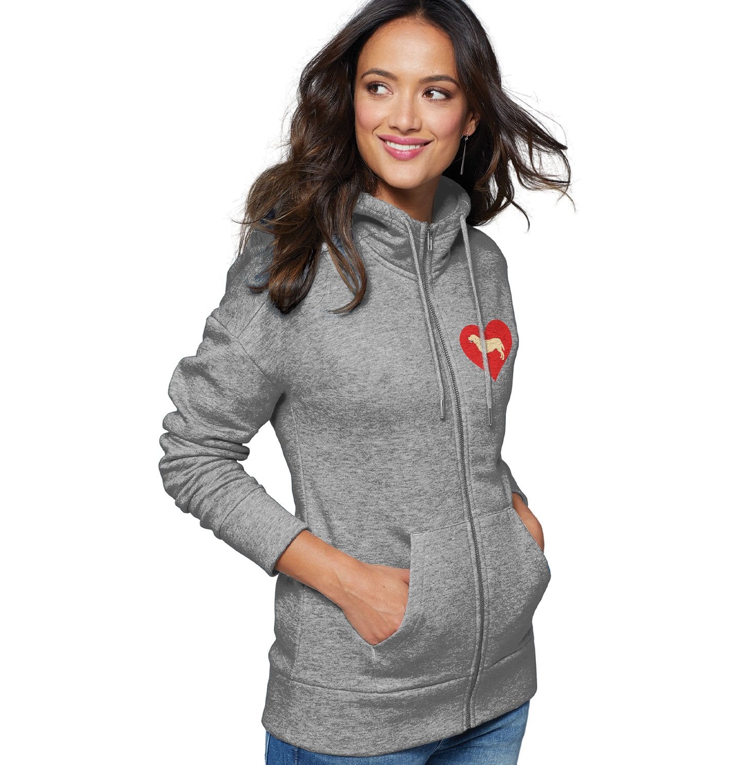 Yellow Labrador Retriever on Heart Left Chest - Women's Full-Zip Hoodie Sweatshirt