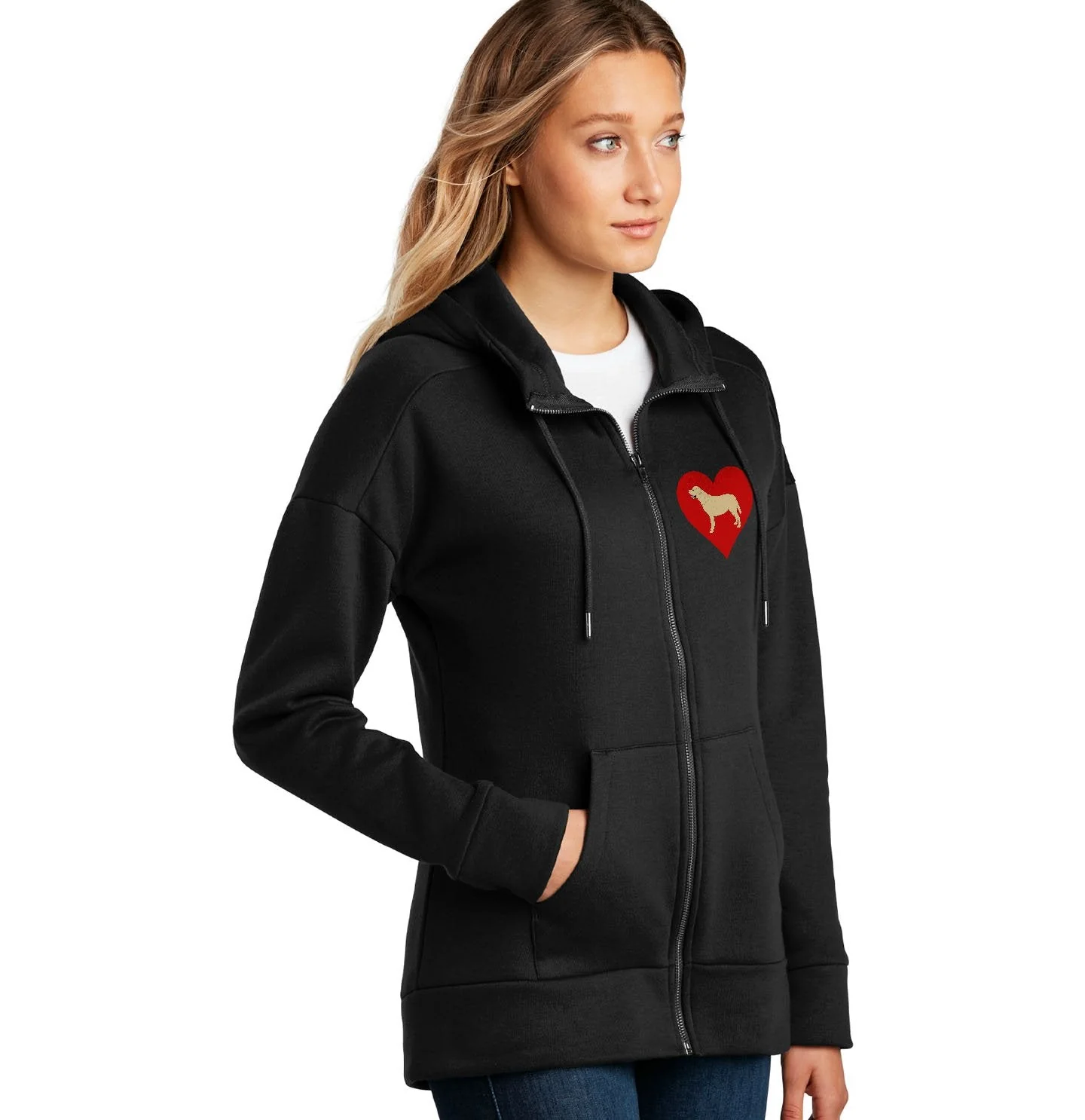 Yellow Labrador Retriever on Heart Left Chest - Women's Full-Zip Hoodie Sweatshirt - Image 3
