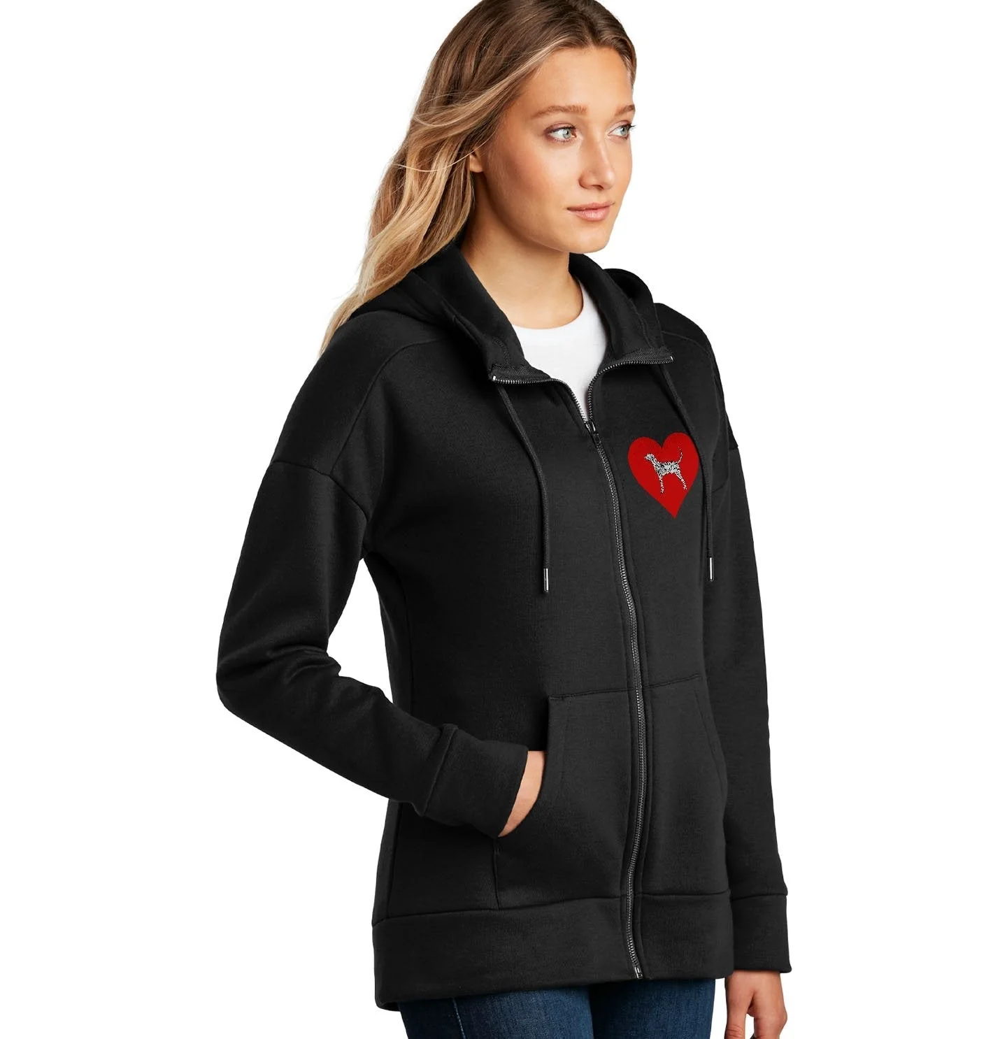 Plott Hound on Heart Left Chest - Full-Zip Hoodie Sweatshirt