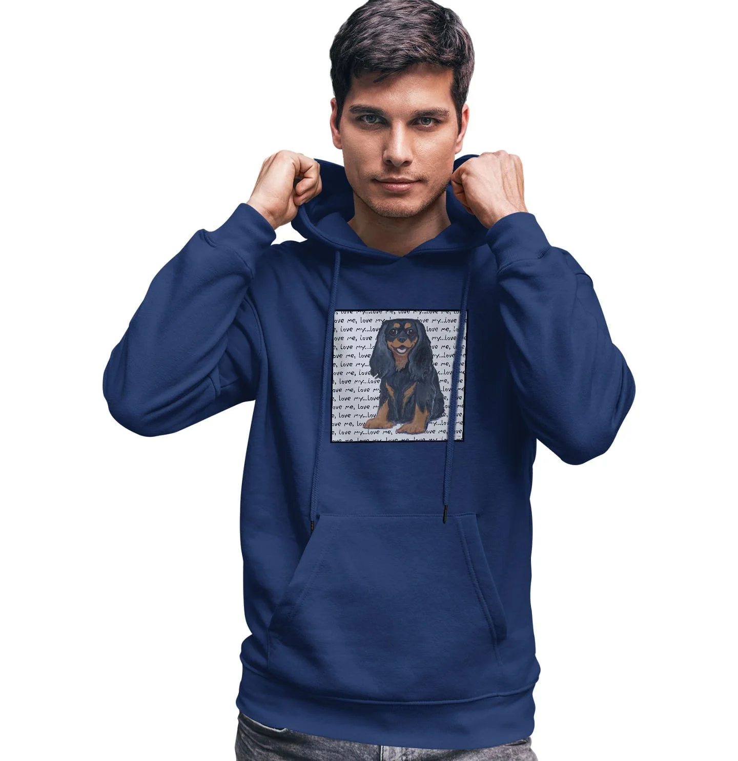 Black & Tan Cavalier King Charles Spaniel Love Text - Adult Unisex Hoodie Sweatshirt - Image 3