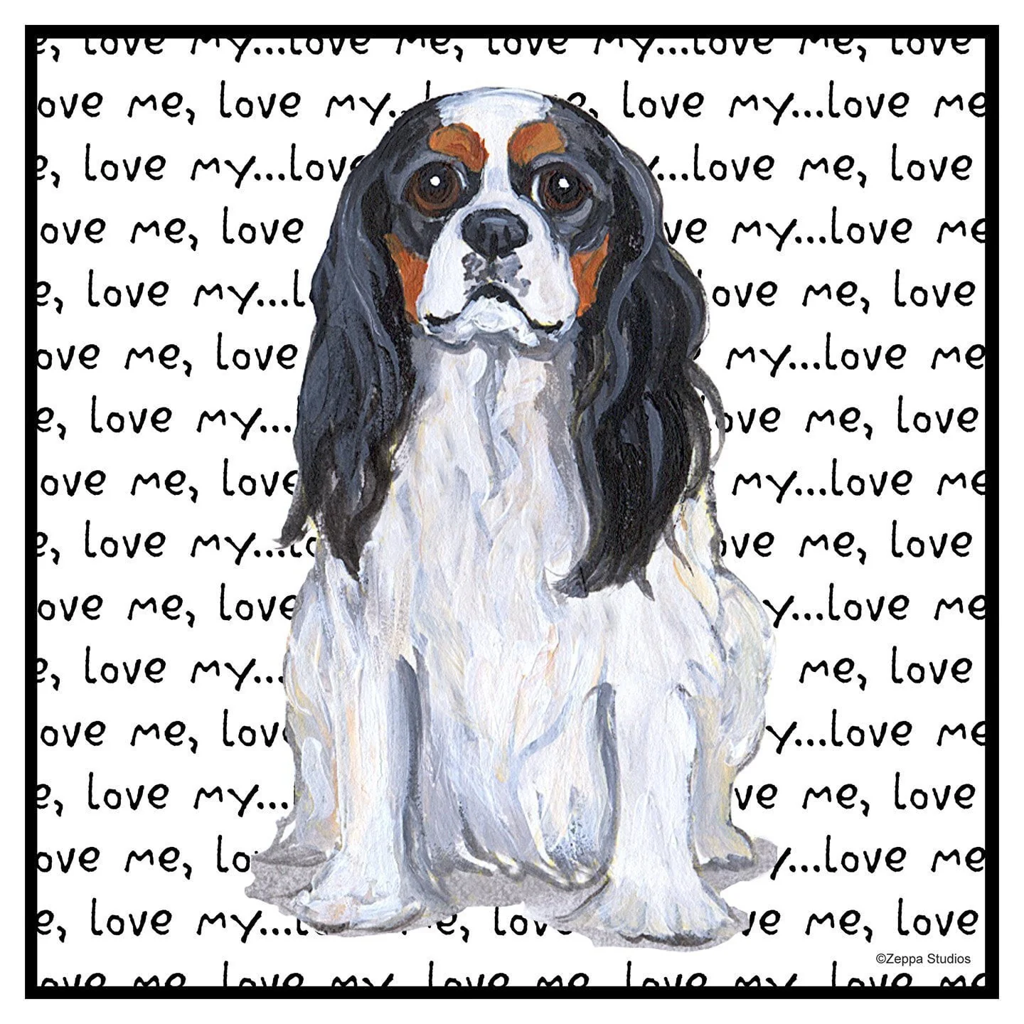 Tri-Color Cavalier King Charles Spaniel Love Text - Adult Unisex T-Shirt - Image 2