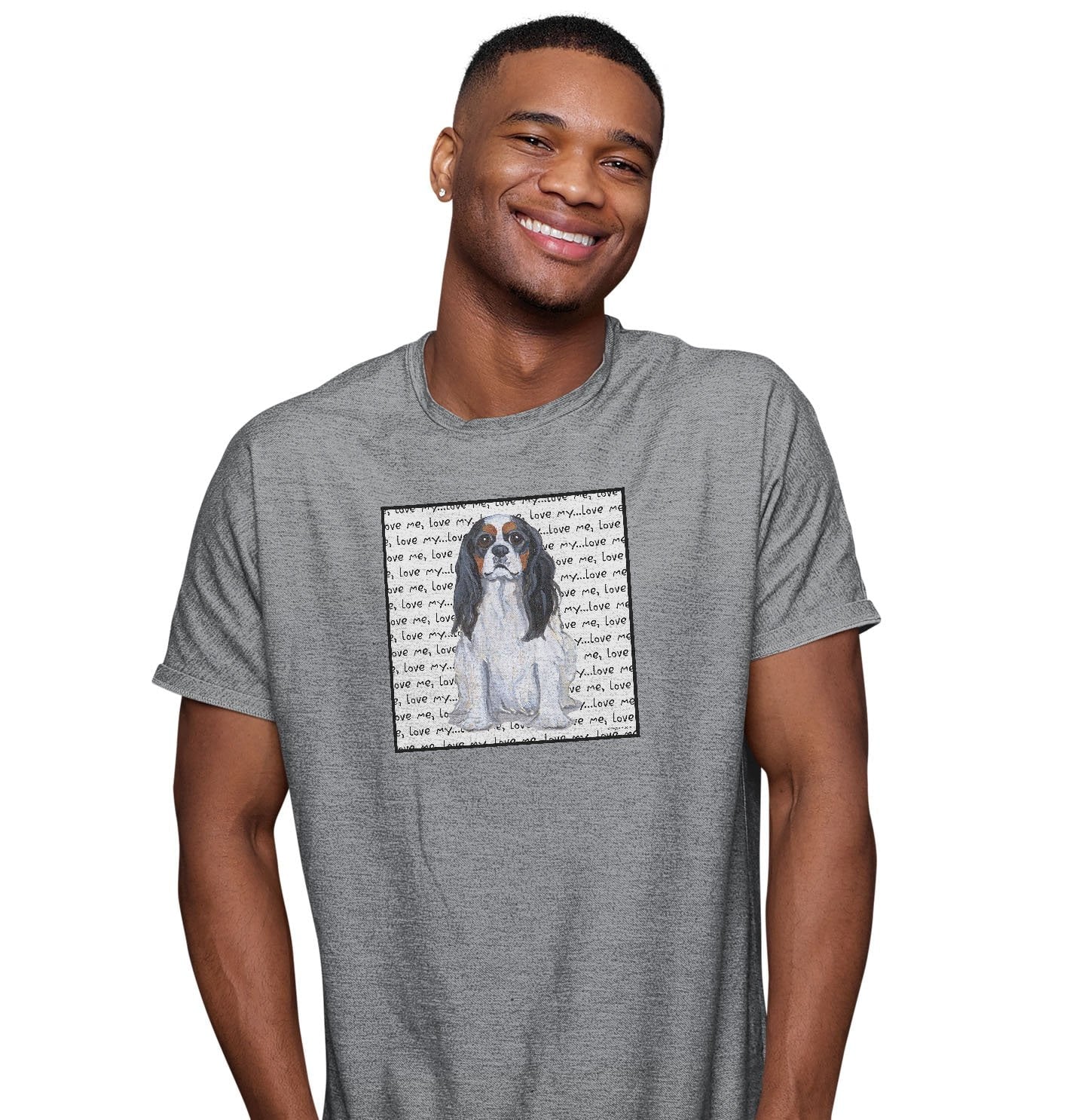 Tri-Color Cavalier King Charles Spaniel Love Text - Adult Unisex T-Shirt - Image 3