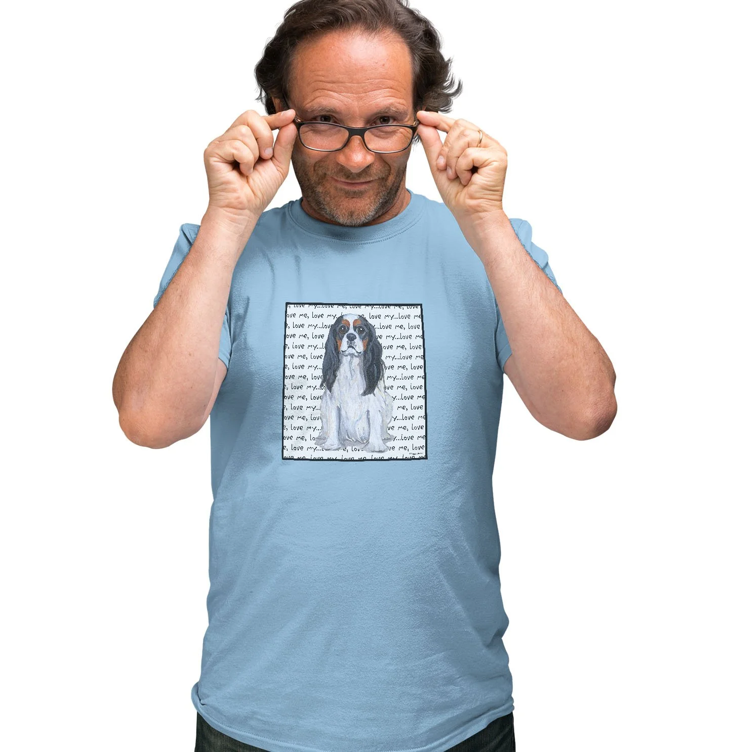 Tri-Color Cavalier King Charles Spaniel Love Text - Adult Unisex T-Shirt - Image 4