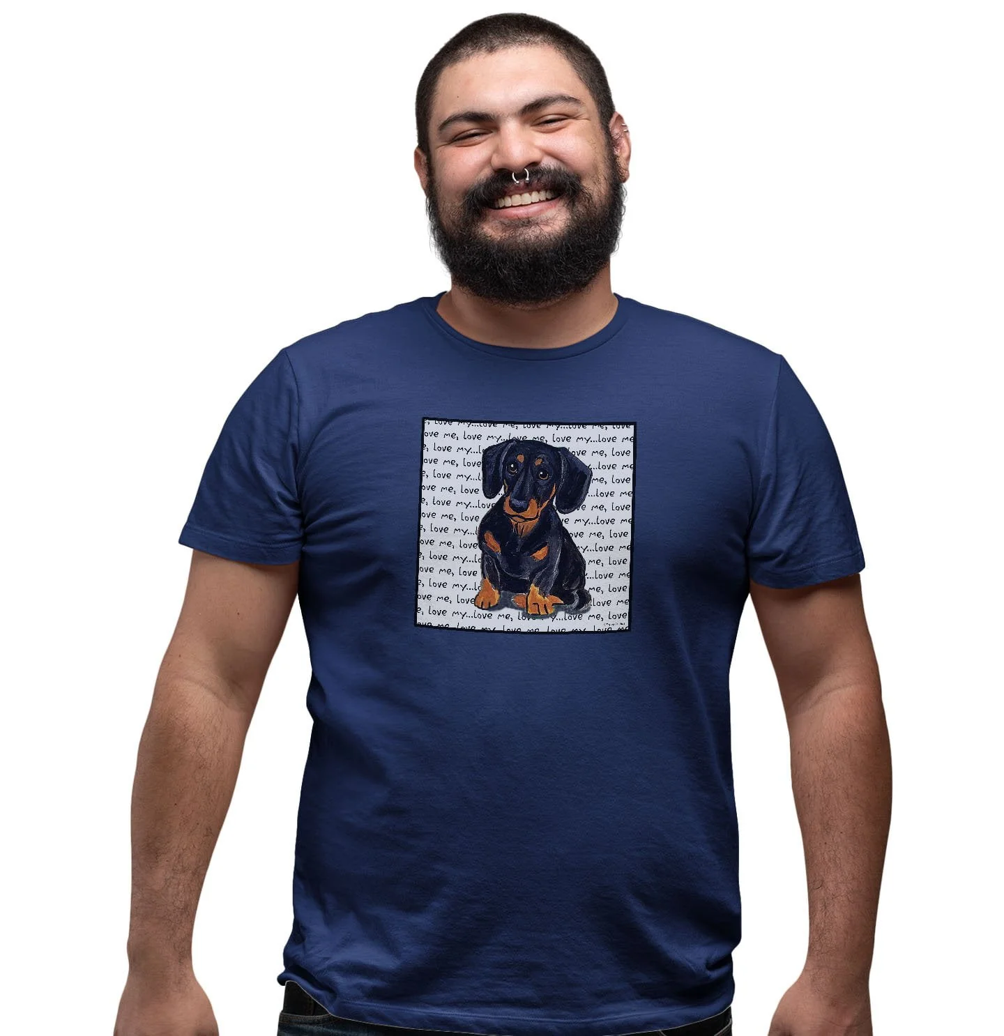Black Dachshund Love Text - Adult Unisex T-Shirt - Image 3