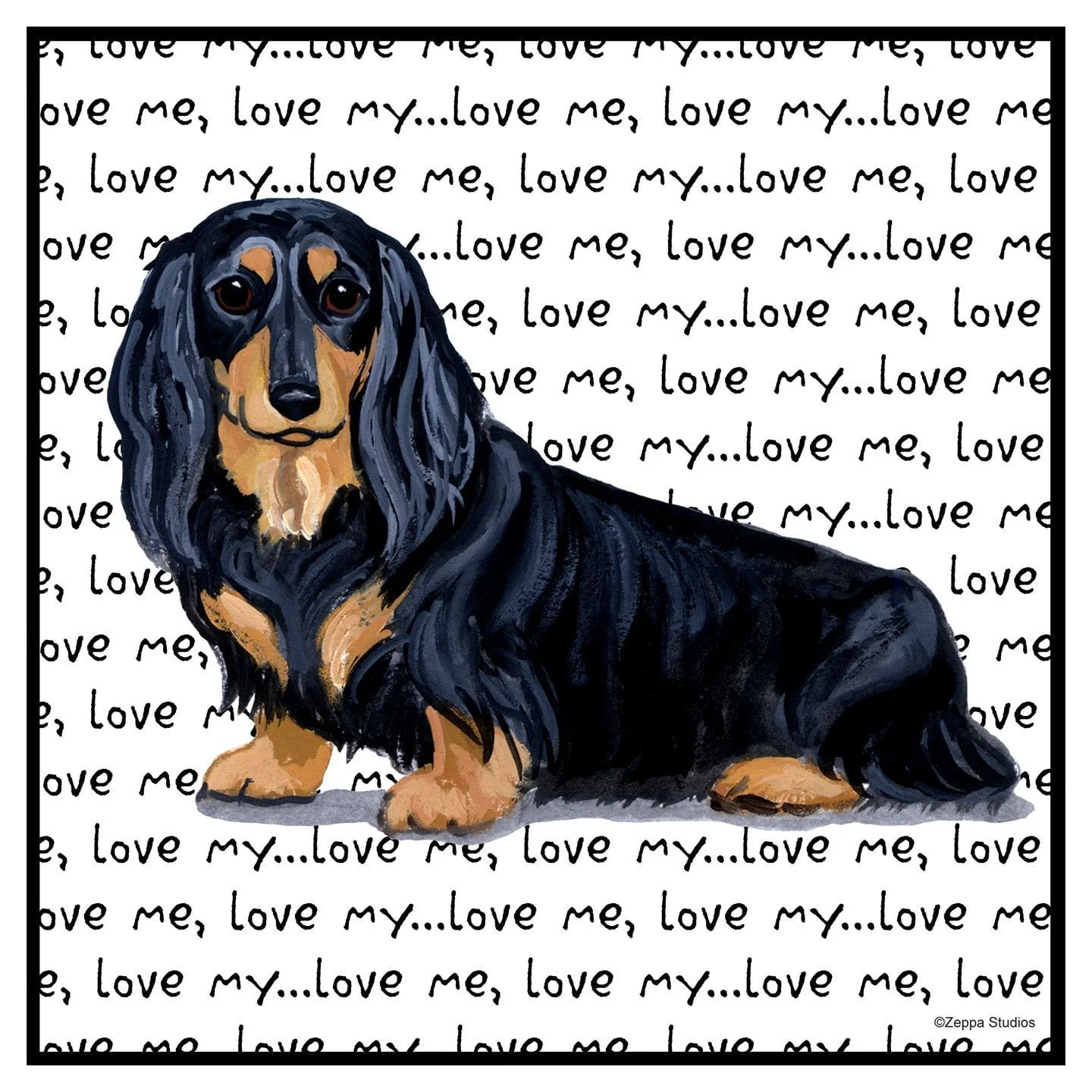 Black Longhaired Dachshund Love Text - Adult Unisex Hoodie Sweatshirt - Image 2