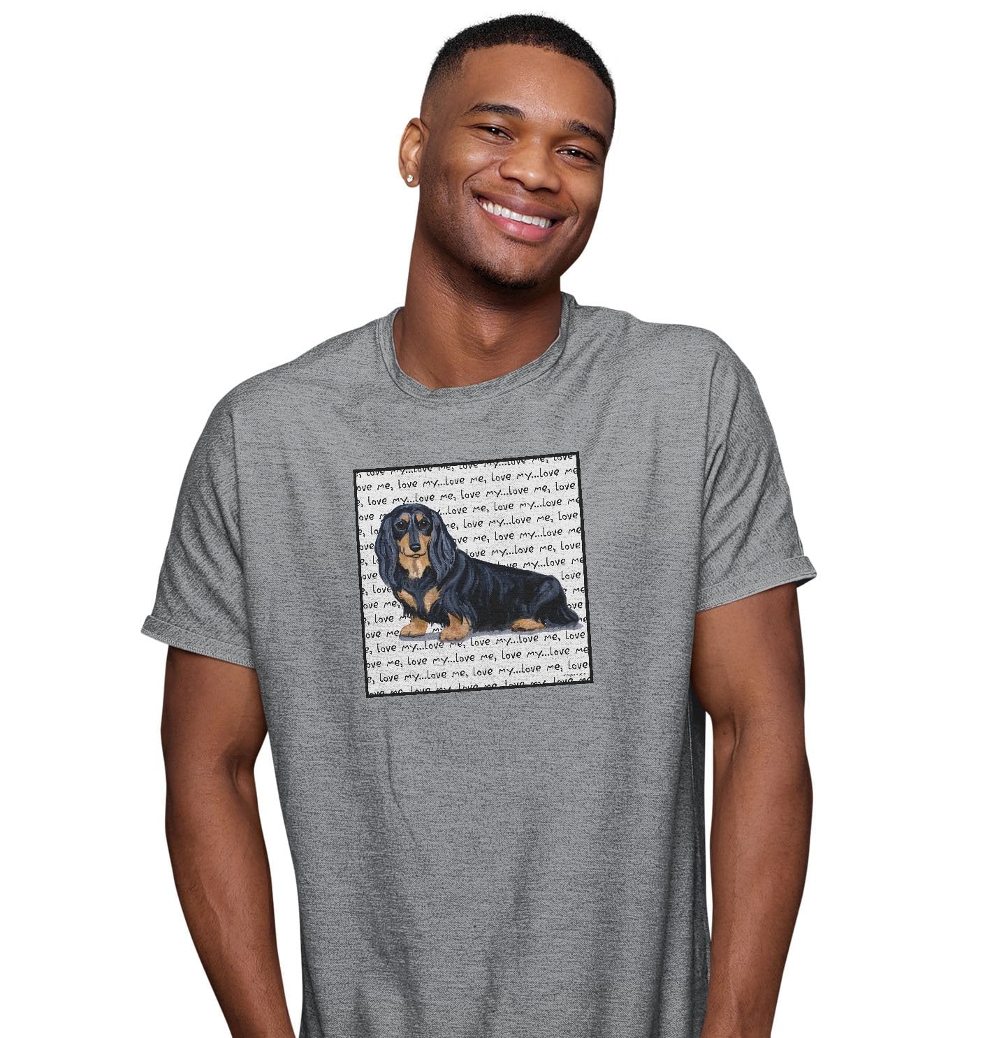 Black Longhaired Dachshund Love Text - Adult Unisex T-Shirt - Image 3
