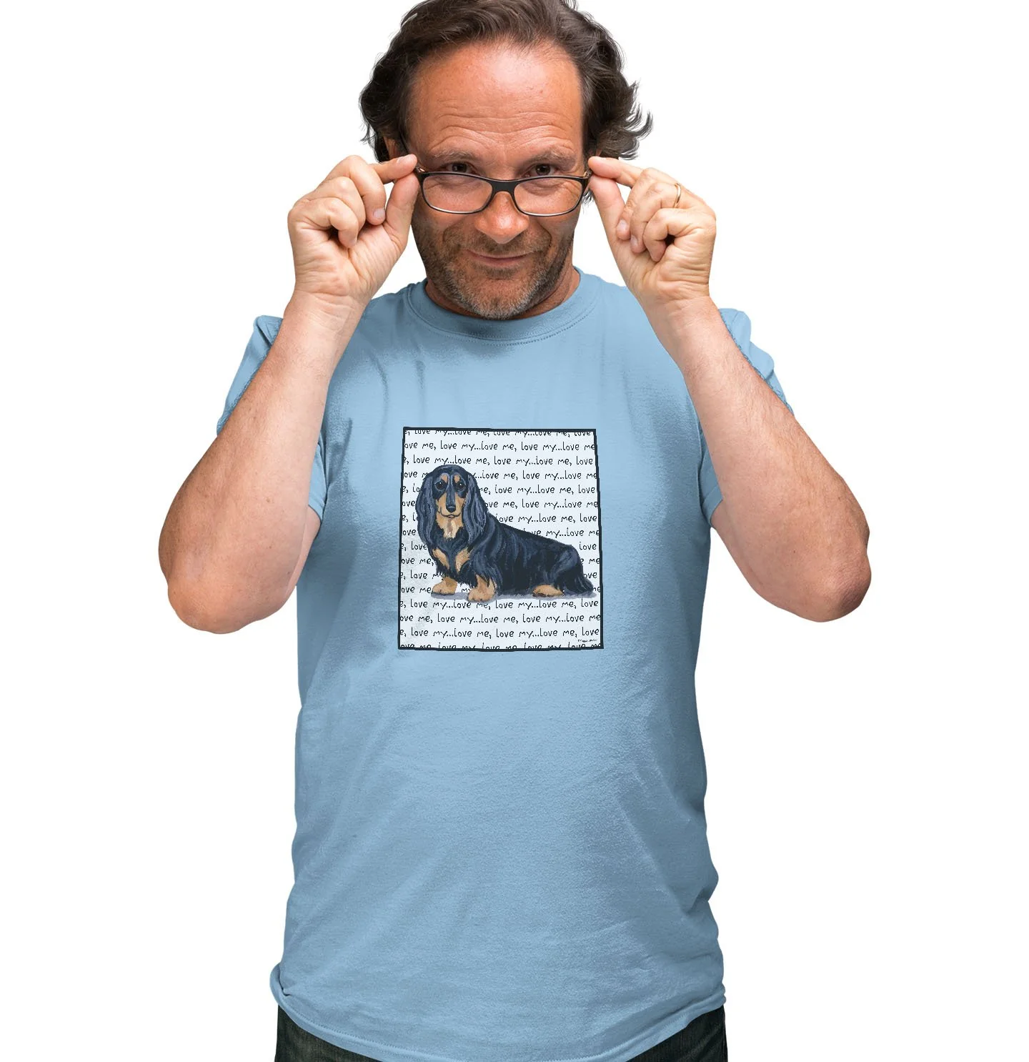 Black Longhaired Dachshund Love Text - Adult Unisex T-Shirt - Image 4