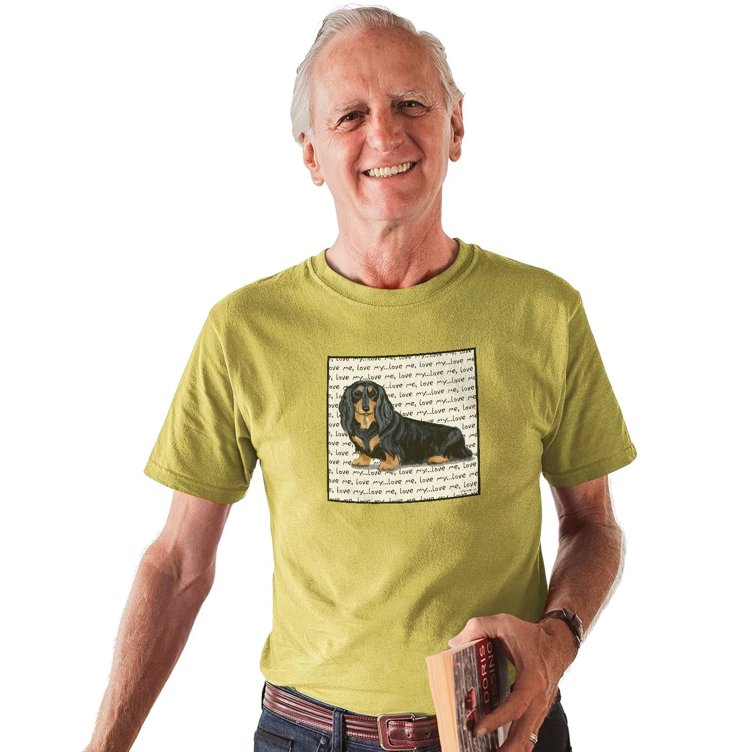 Black Longhaired Dachshund Love Text - Adult Unisex T-Shirt - Image 6