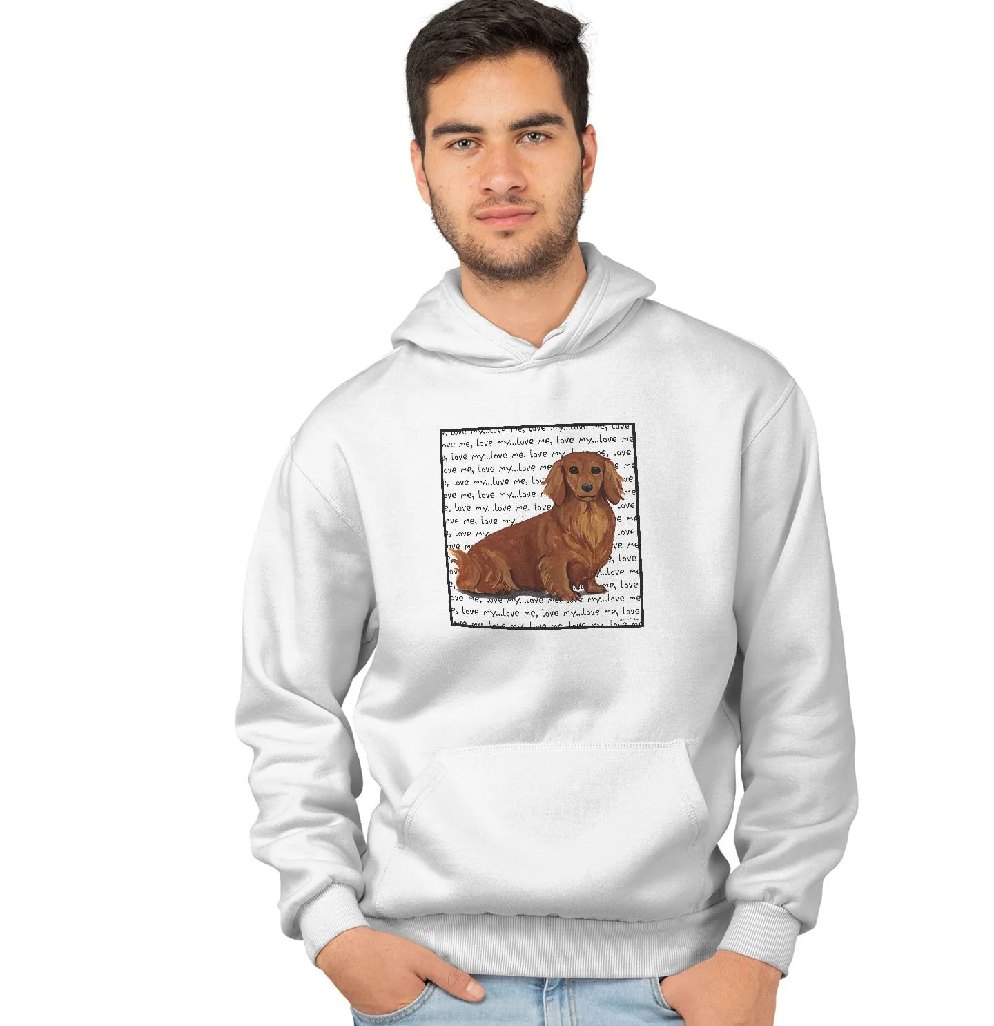 Longhaired Dachshund Love Text - Adult Unisex Hoodie Sweatshirt - Image 4