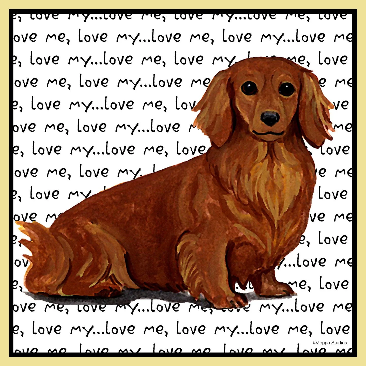 Longhaired Dachshund Love Text - Adult Unisex T-Shirt - Image 2