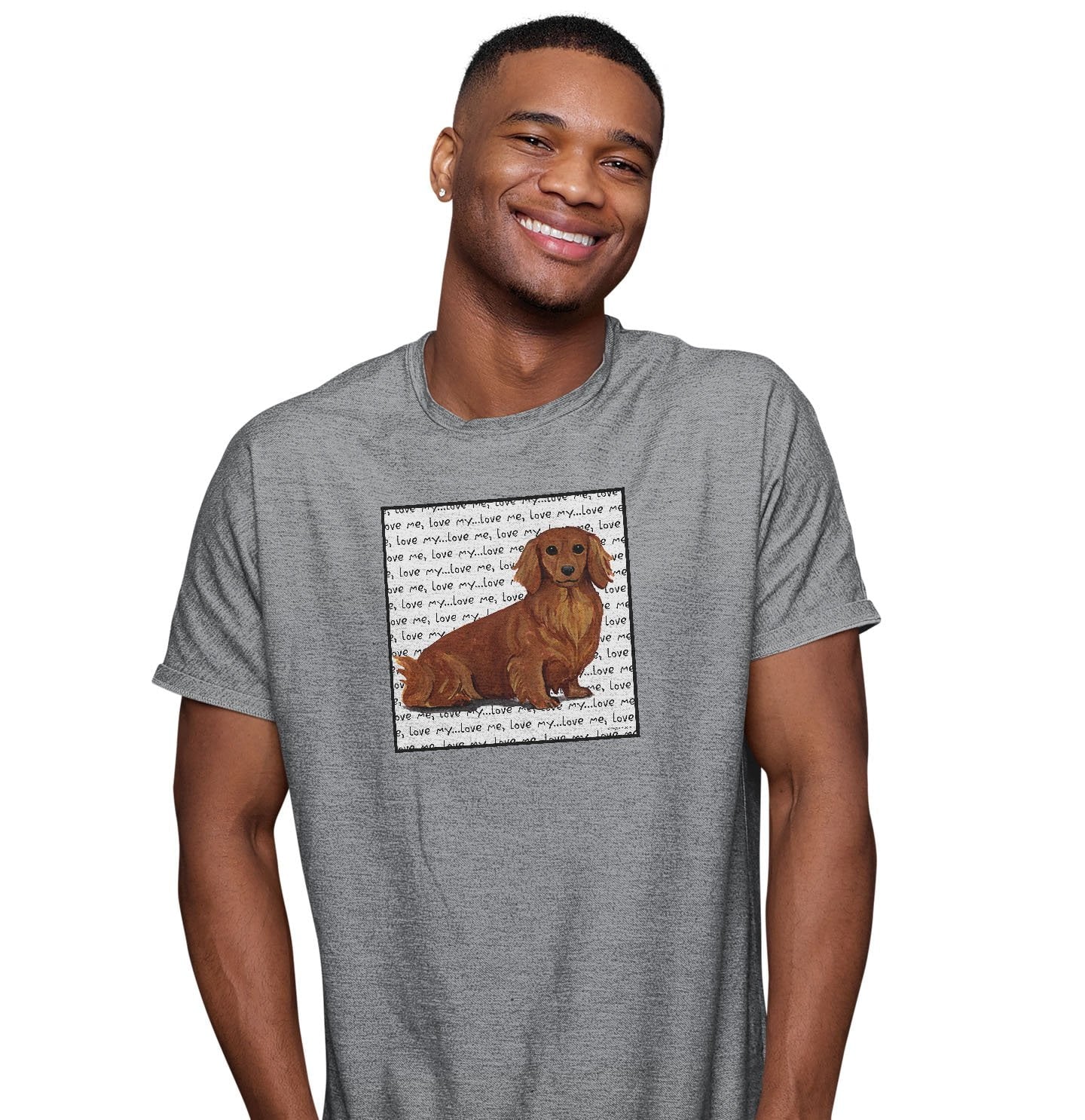 Longhaired Dachshund Love Text - Adult Unisex T-Shirt - Image 3