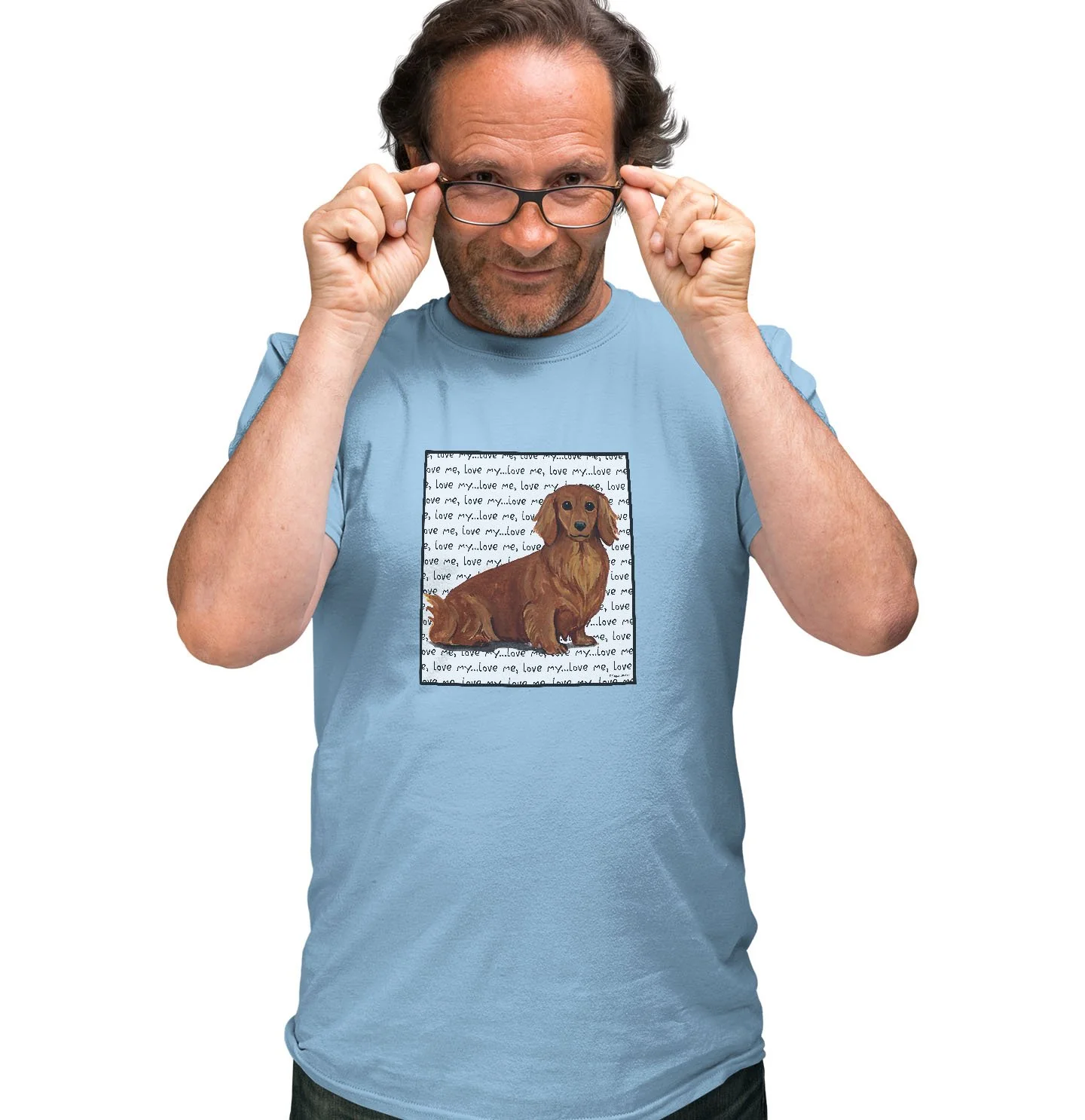 Longhaired Dachshund Love Text - Adult Unisex T-Shirt - Image 4