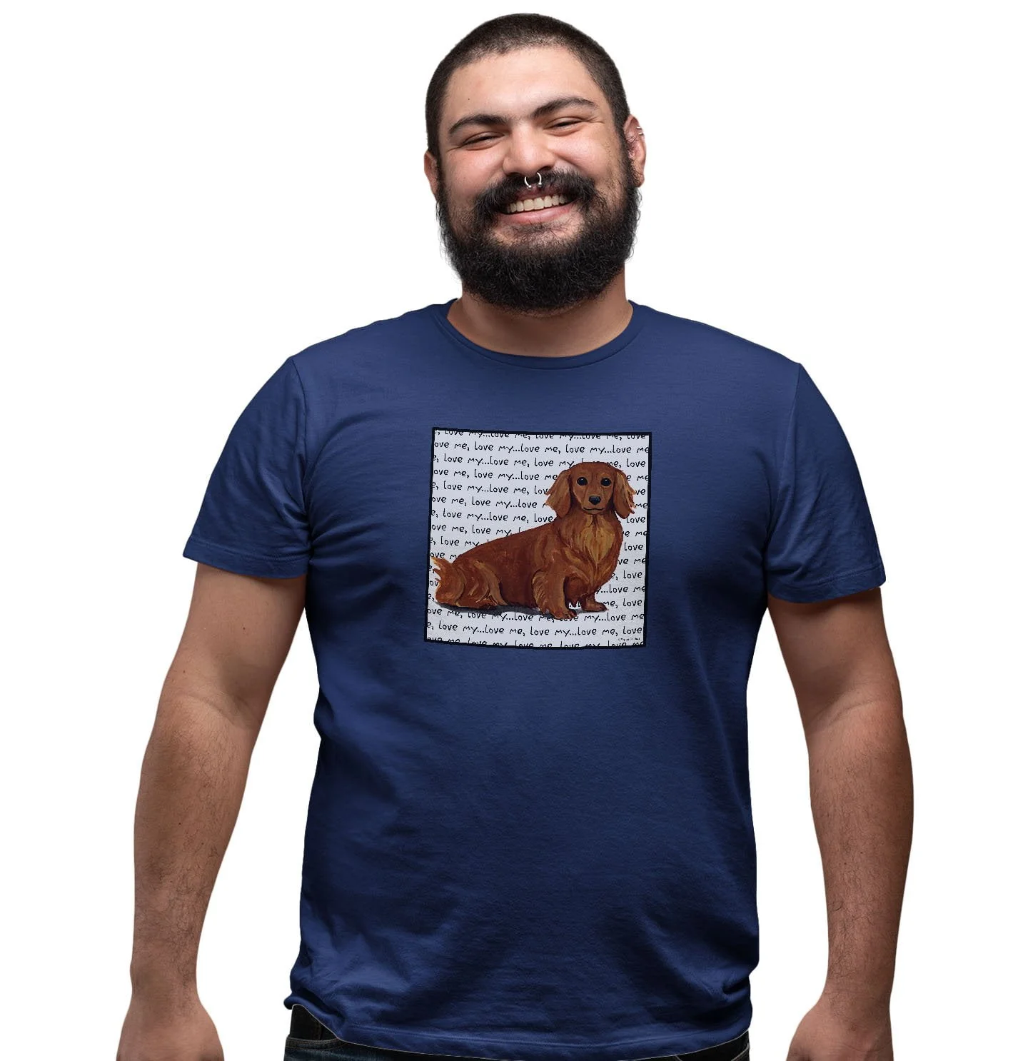 Longhaired Dachshund Love Text - Adult Unisex T-Shirt - Image 5