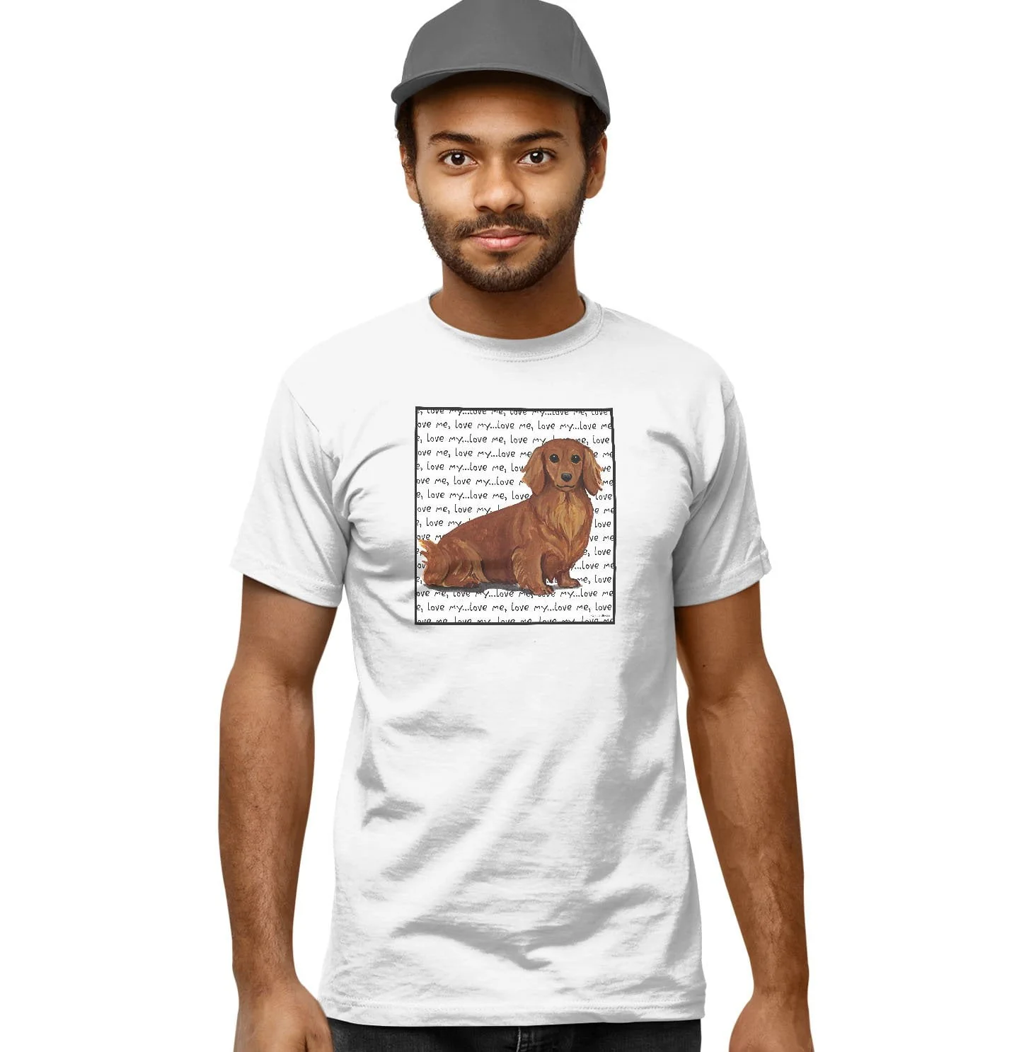 Longhaired Dachshund Love Text - Adult Unisex T-Shirt - Image 6