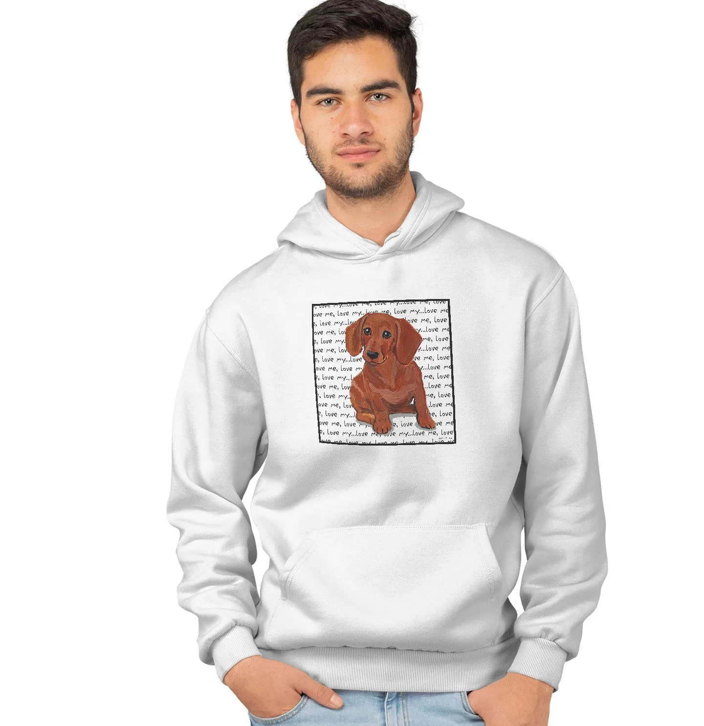 Red Dachshund Love Text - Adult Unisex Hoodie Sweatshirt - Image 4