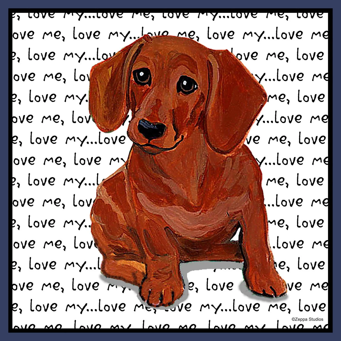 Red Dachshund Love Text - Adult Unisex T-Shirt - Image 2