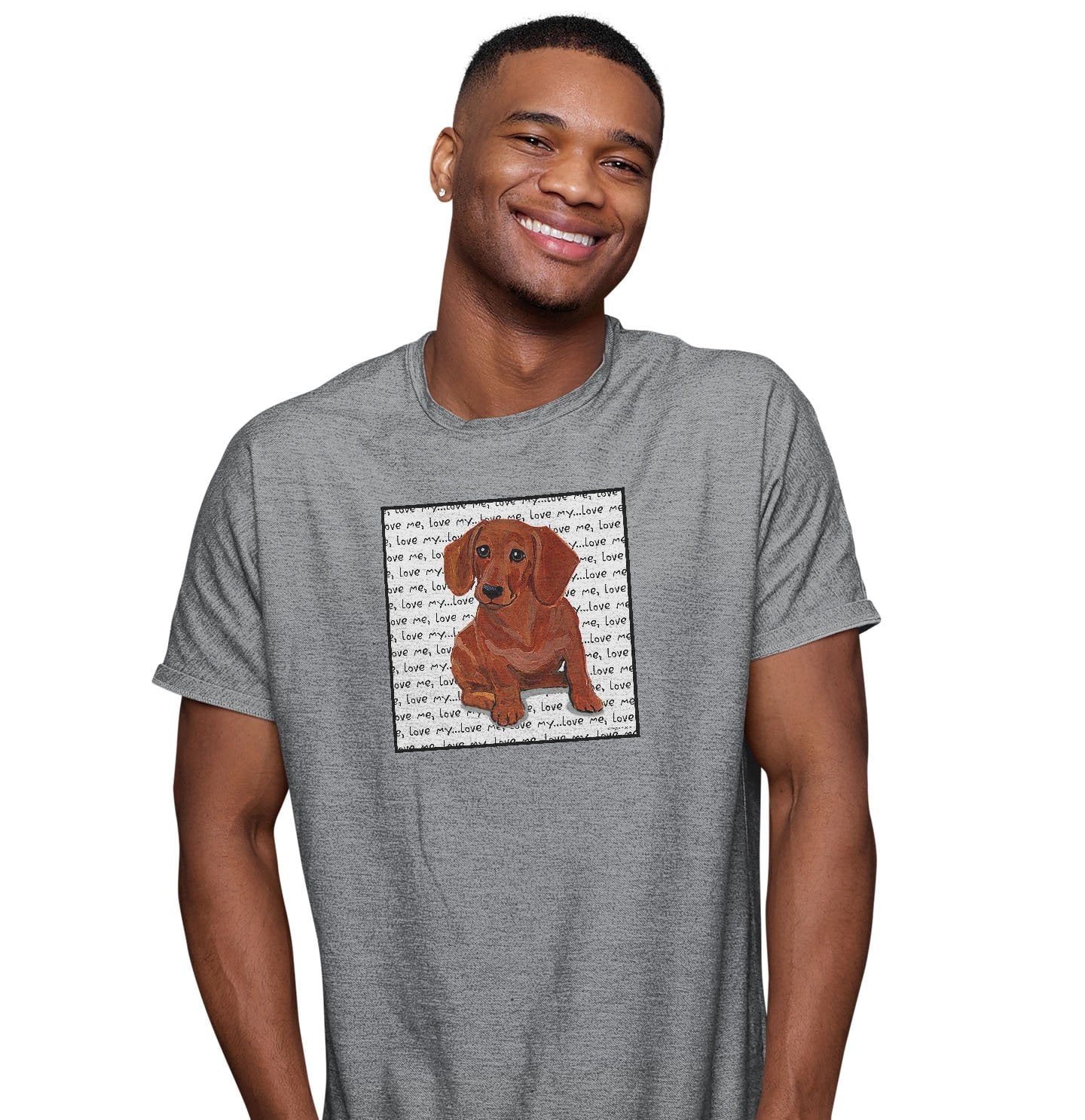 Red Dachshund Love Text - Adult Unisex T-Shirt - Image 3