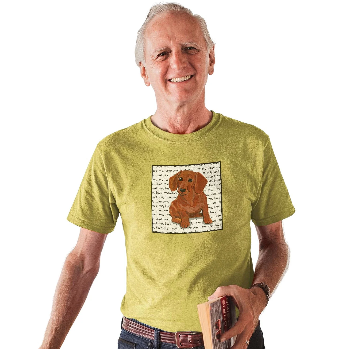 Red Dachshund Love Text - Adult Unisex T-Shirt - Image 4