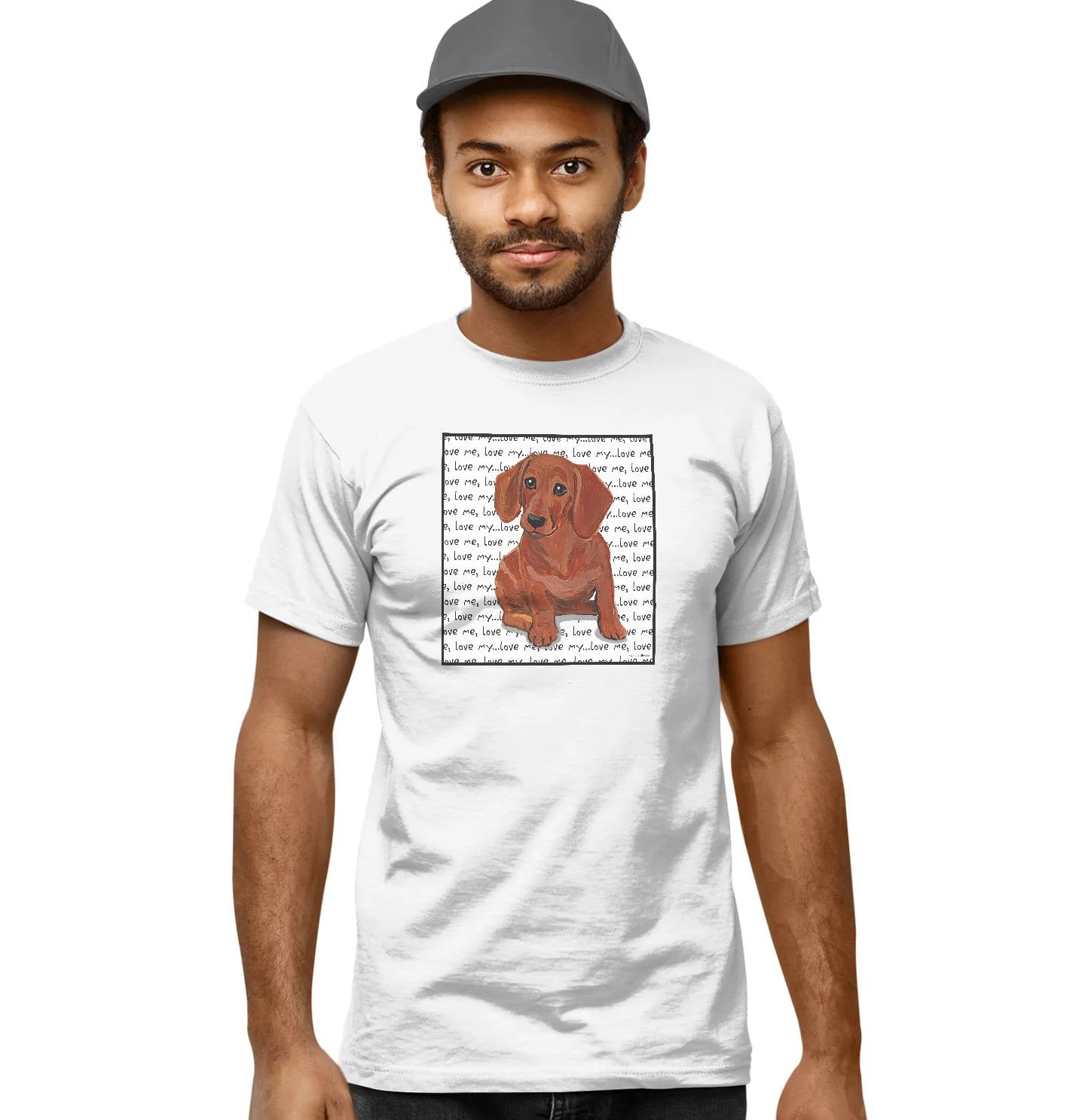 Red Dachshund Love Text - Adult Unisex T-Shirt - Image 5