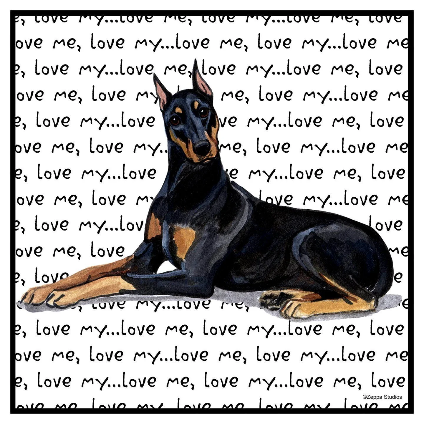 Doberman Pinscher Love Text - Adult Unisex T-Shirt - Image 2