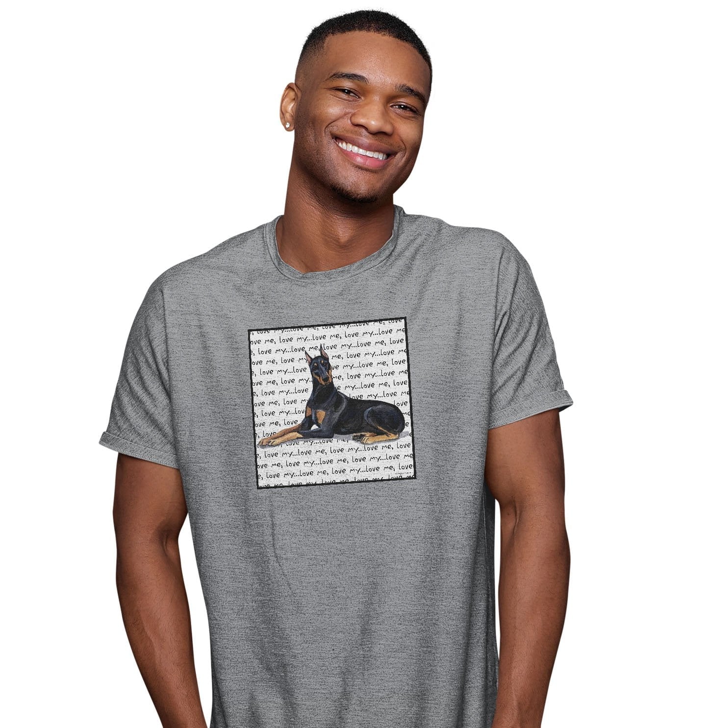 Doberman Pinscher Love Text - Adult Unisex T-Shirt - Image 3