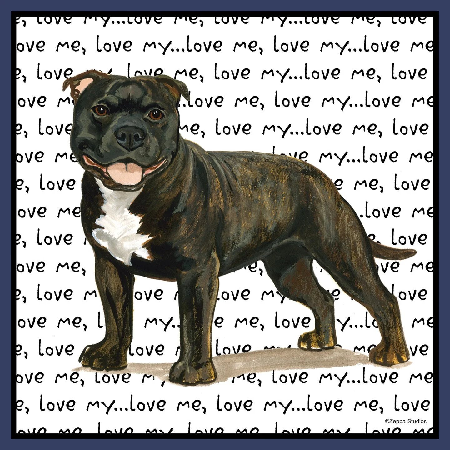 Brindle Staffordshire Bull Terrier Love Text - Adult Unisex Hoodie Sweatshirt - Image 2