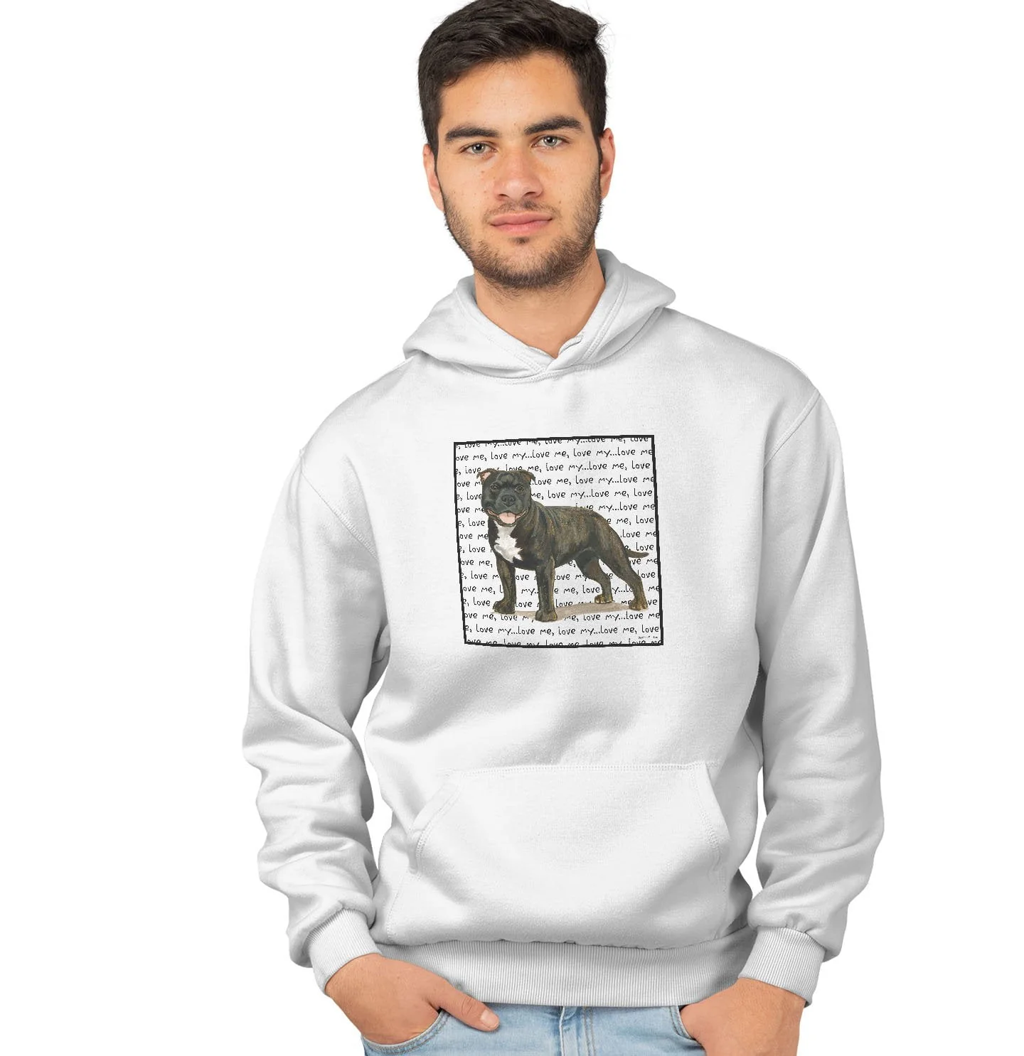 Brindle Staffordshire Bull Terrier Love Text - Adult Unisex Hoodie Sweatshirt - Image 4