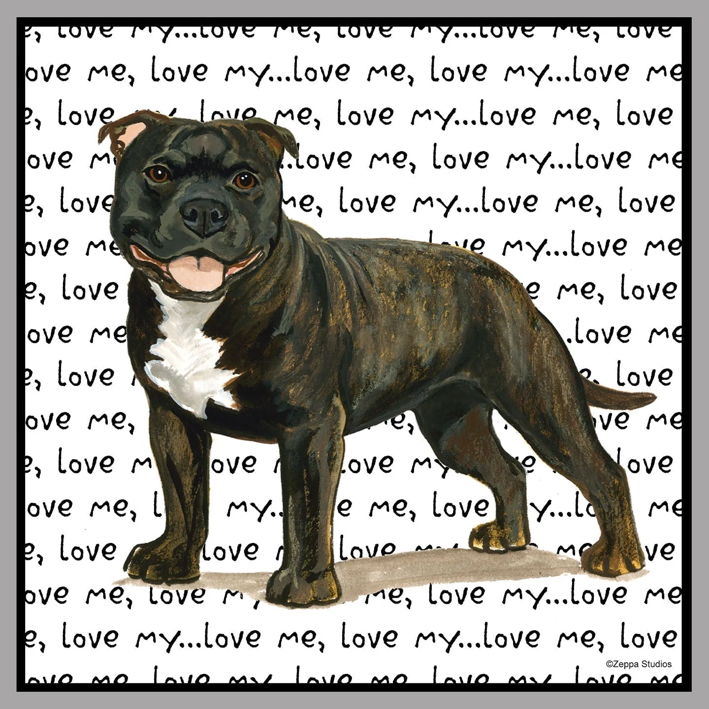 American Staffordshire Terrier- Brindle- Love Text - Women's V-Neck T-Shirt - Image 2