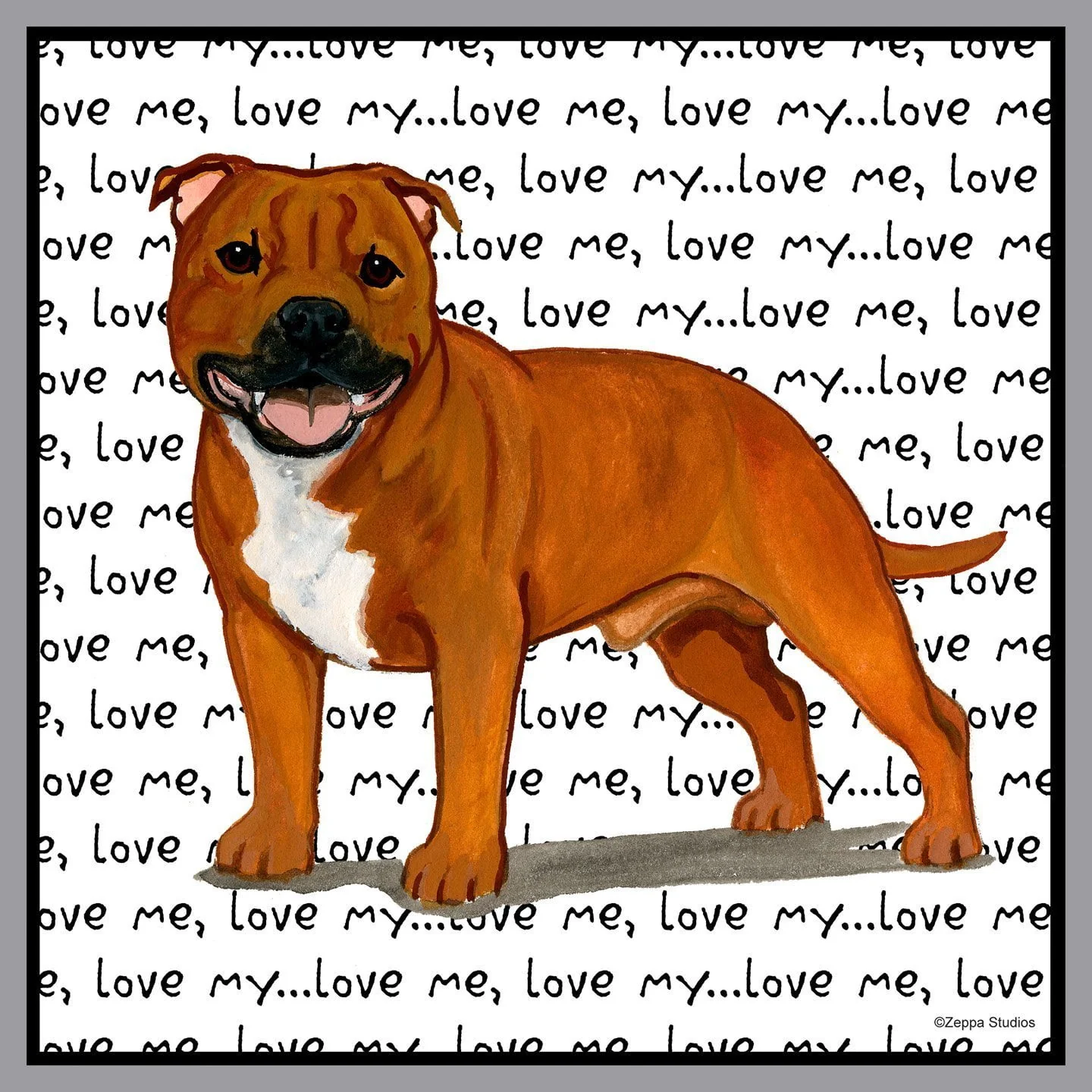 Red Staffordshire Bull Terrier Love Text - Adult Unisex Hoodie Sweatshirt - Image 2