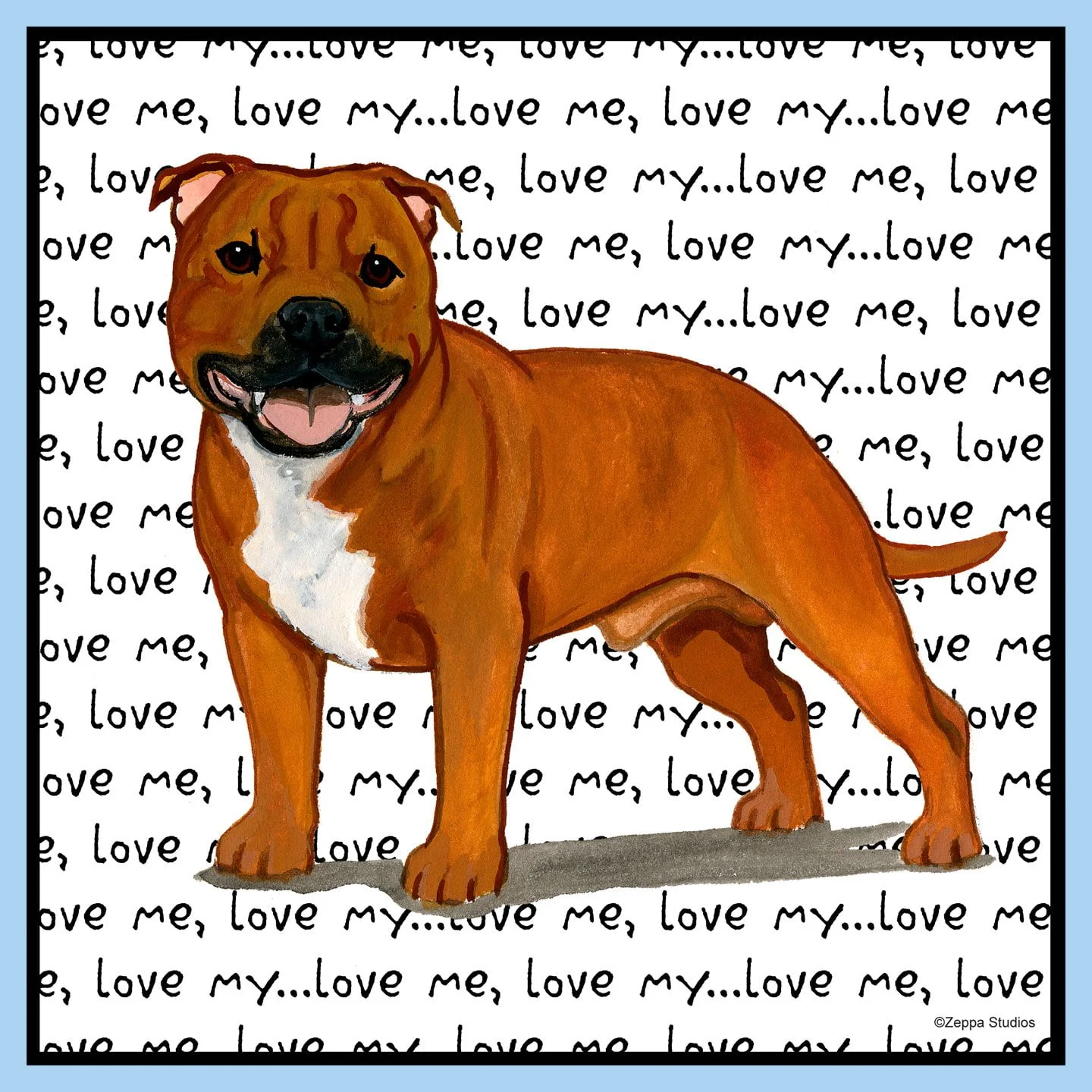 Red Staffordshire Bull Terrier Love Text - Adult Unisex T-Shirt - Image 2