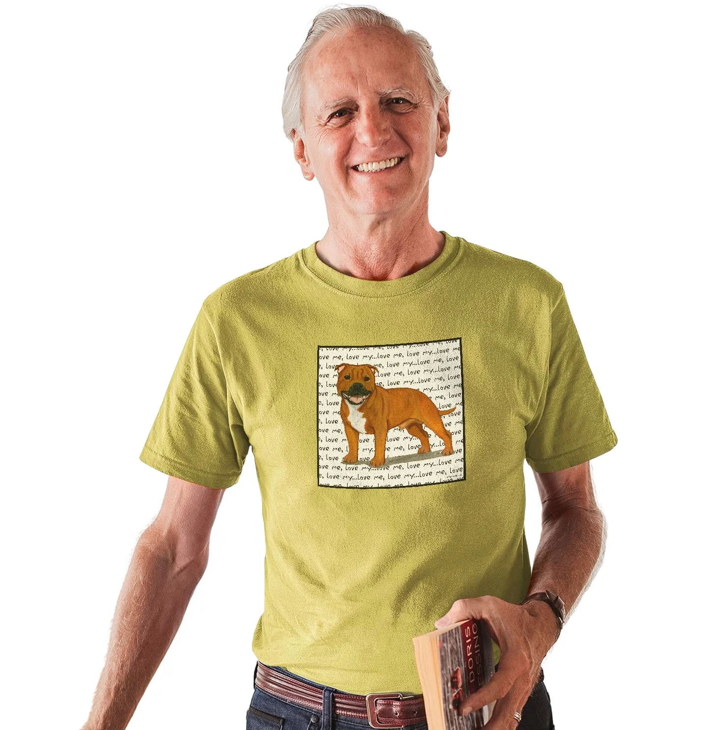 Red Staffordshire Bull Terrier Love Text - Adult Unisex T-Shirt - Image 4