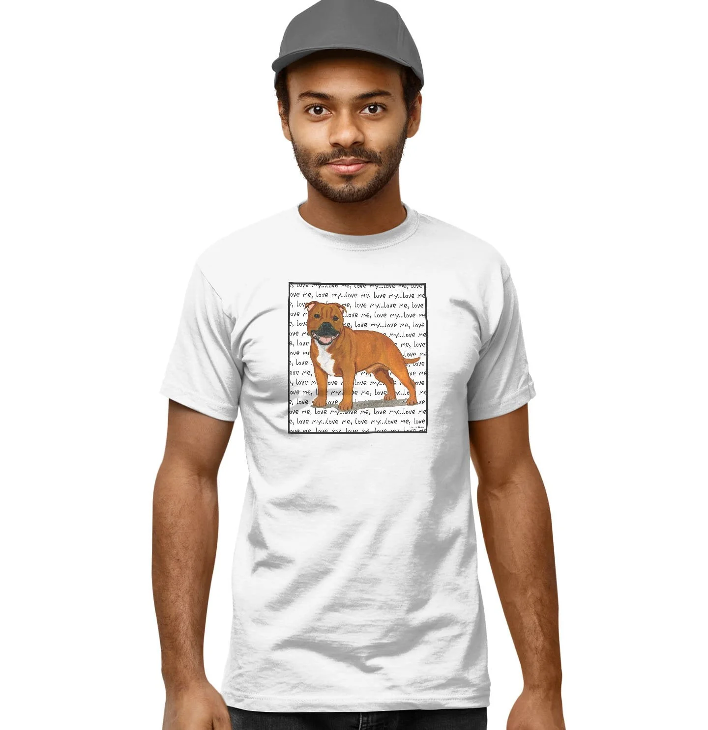 Red Staffordshire Bull Terrier Love Text - Adult Unisex T-Shirt - Image 5