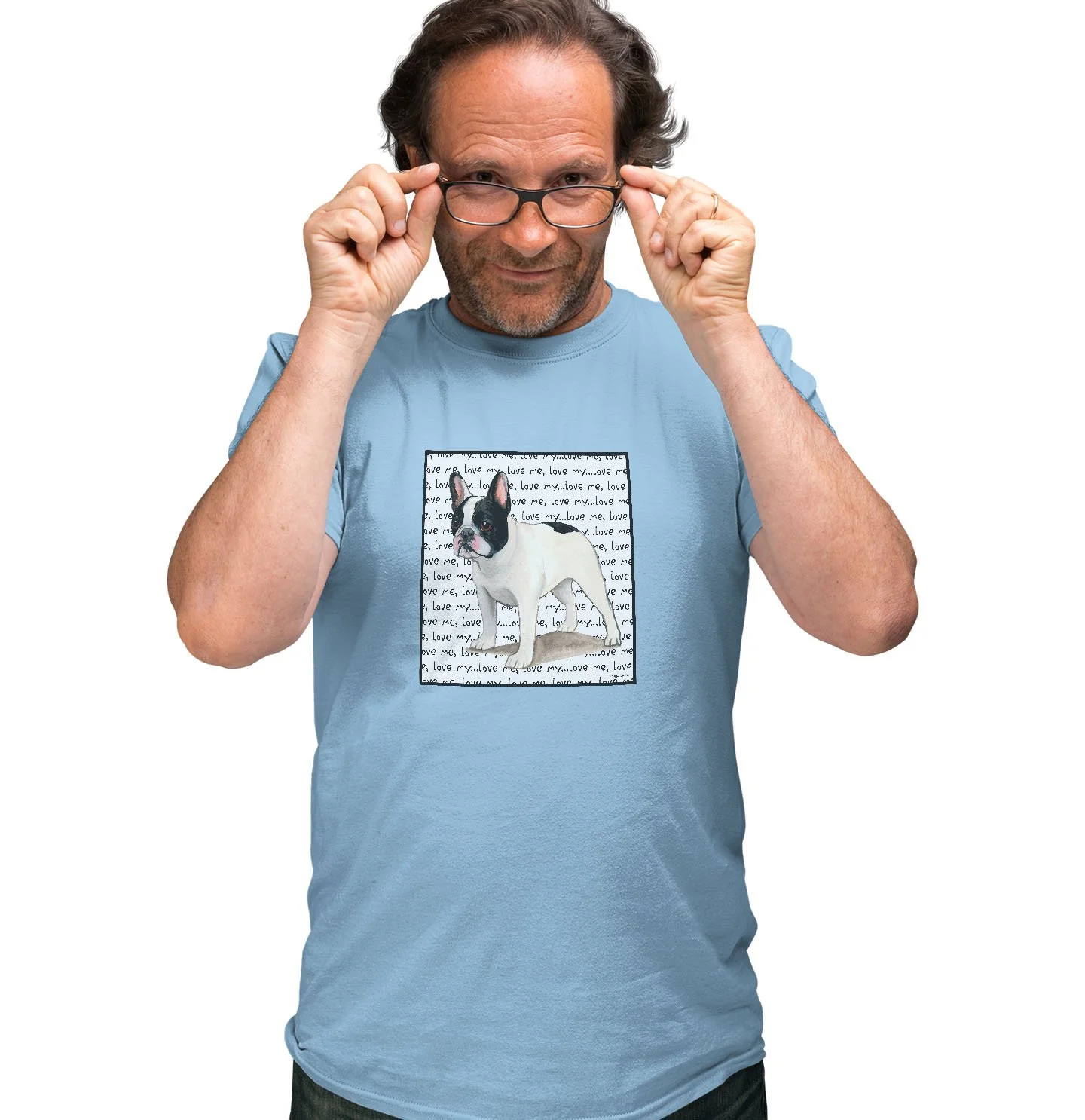 Black & White French Bulldog Love Text - Adult Unisex T-Shirt - Image 3