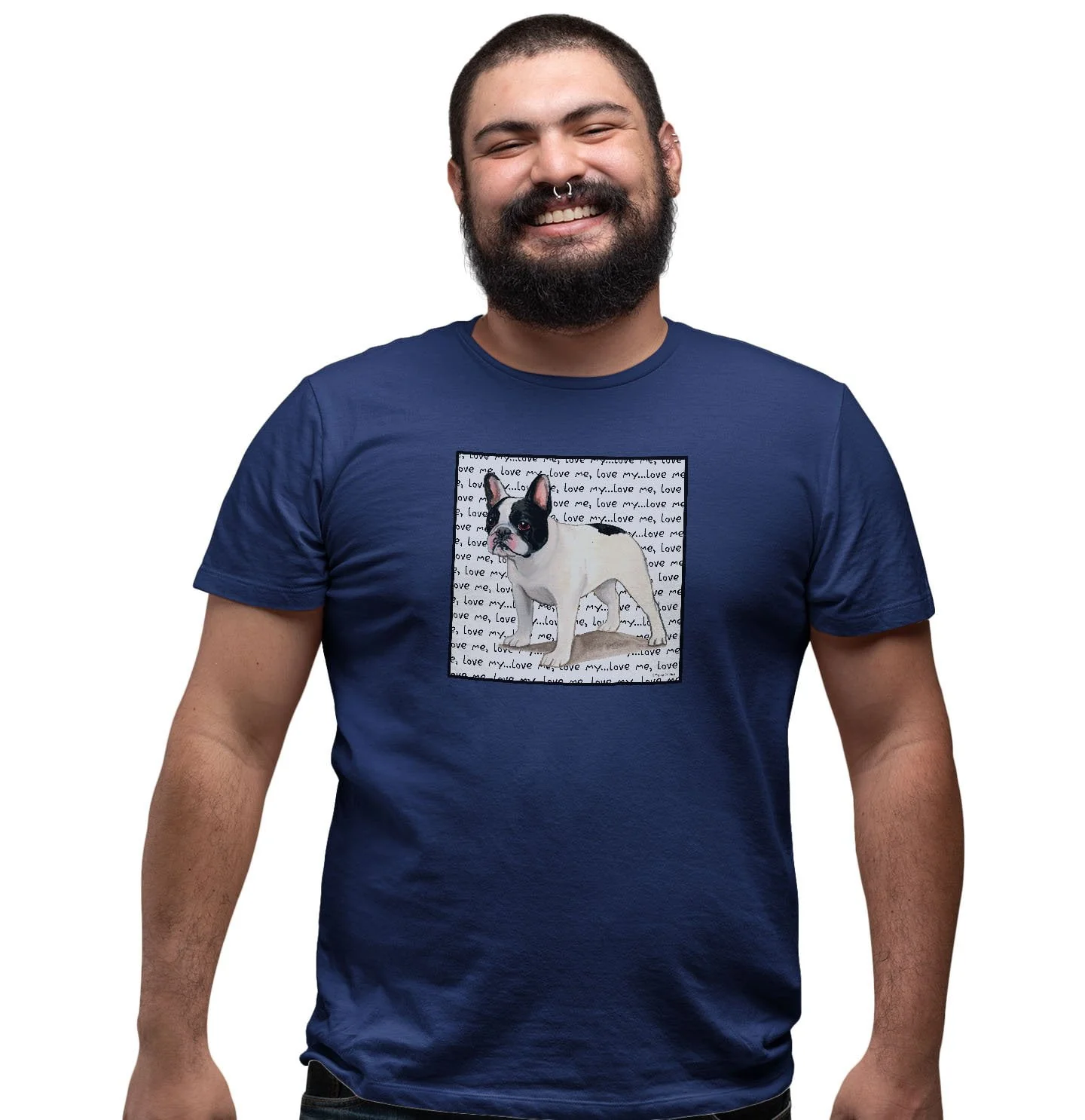 Black & White French Bulldog Love Text - Adult Unisex T-Shirt - Image 4